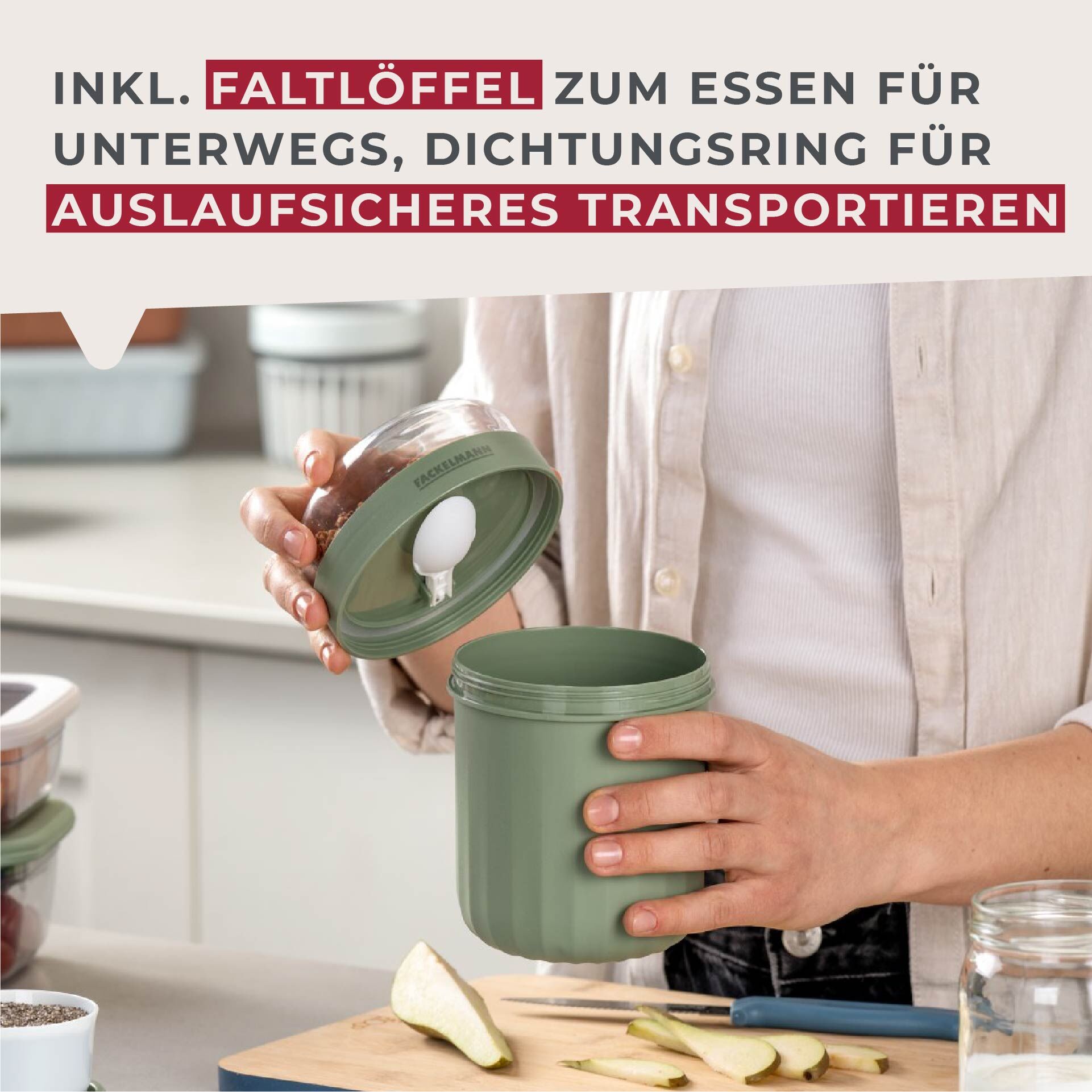 Müsli to go Becher inkl. Löffel, Be The Move, 500ml, grün