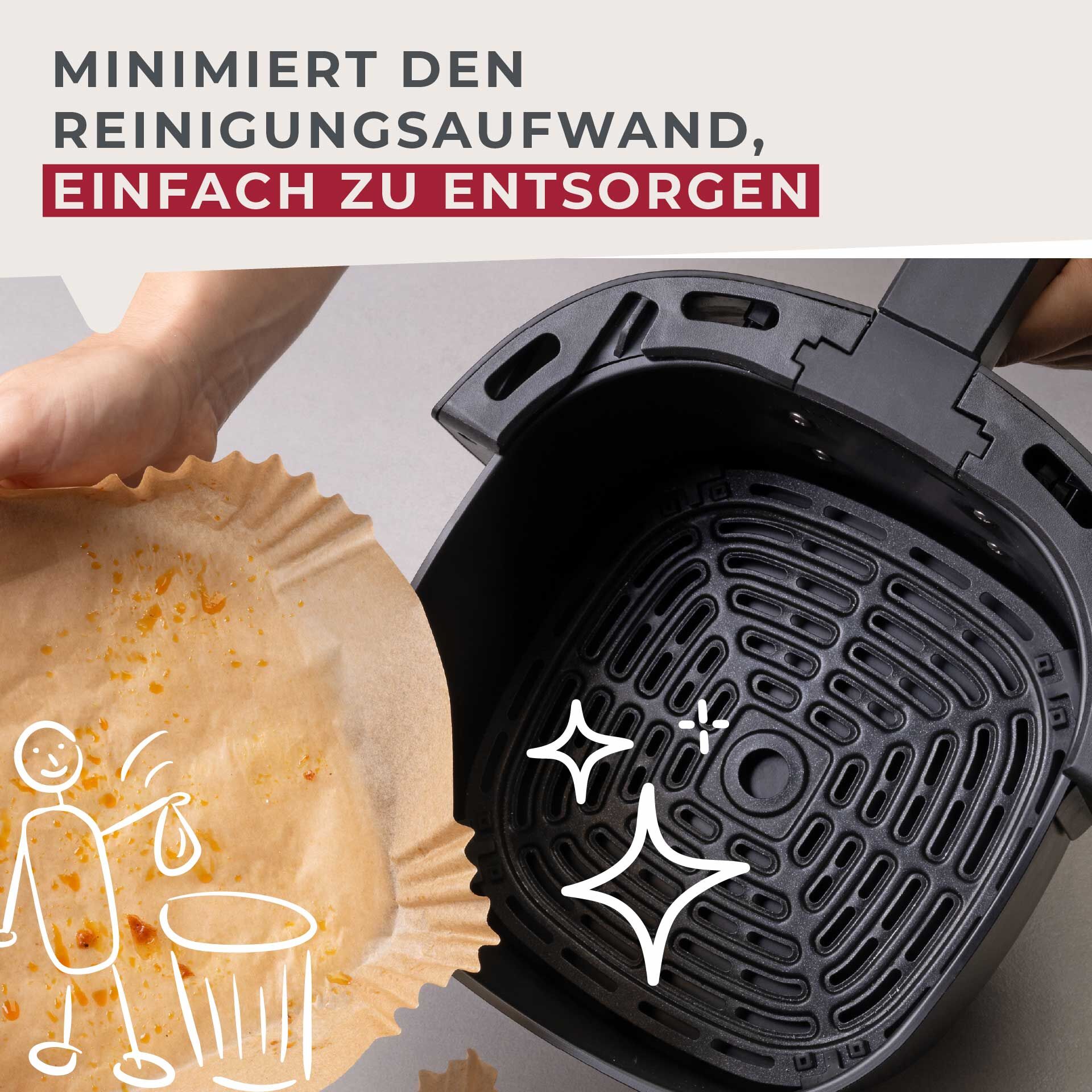 Backpapier für Heißluftfritteuse eckig ,16cm, 50 Stk.