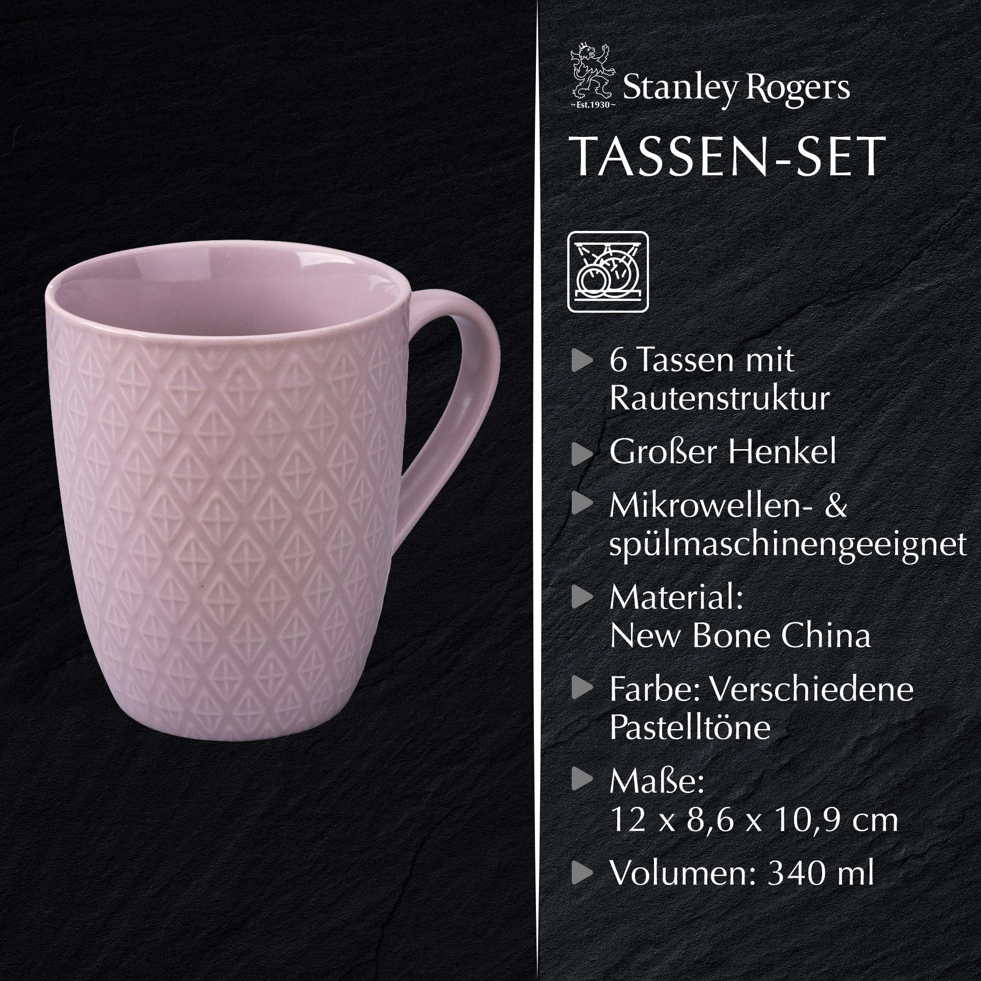 Tassen bunt, 340ml, 6er Set