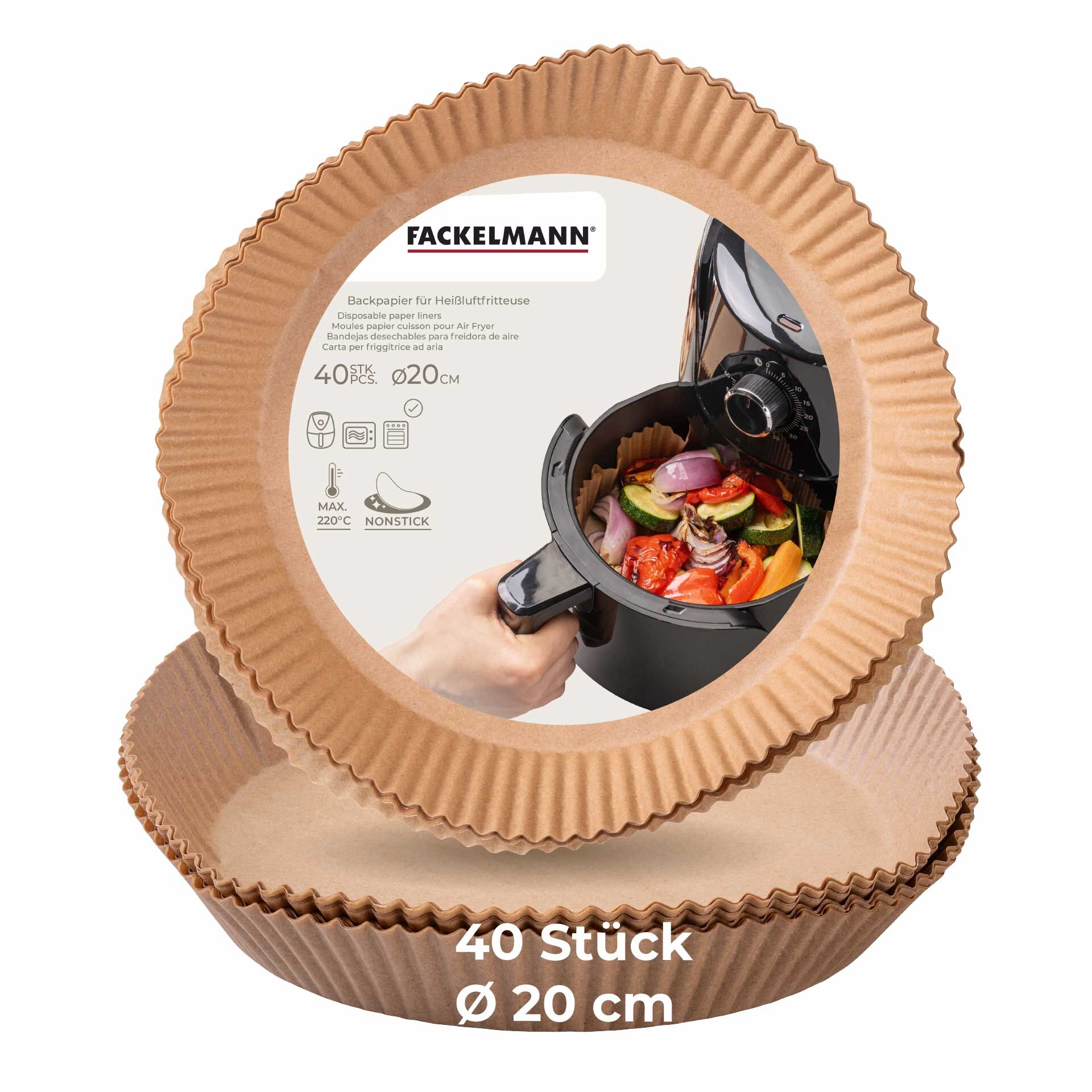 Backpapier für Heißluftfritteuse, rund, 20cm, 40 Stk.