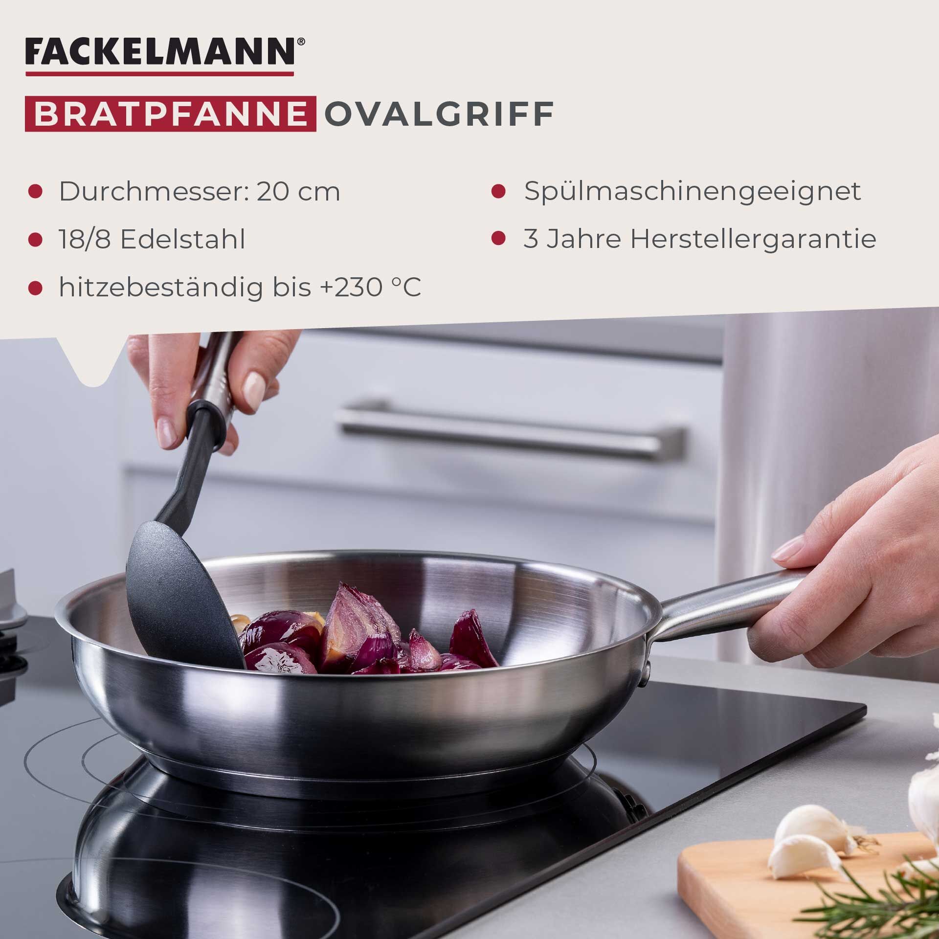 Bratpfanne Ovalgriff, Ø20cm, Edelstahl