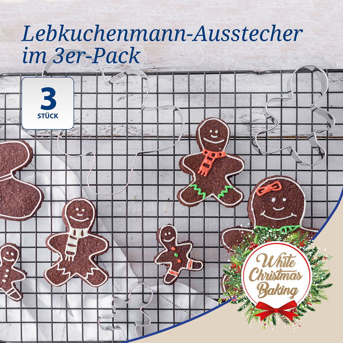 Ausstecher Lebkuchenmann White Christmas Baking, 3-teilig