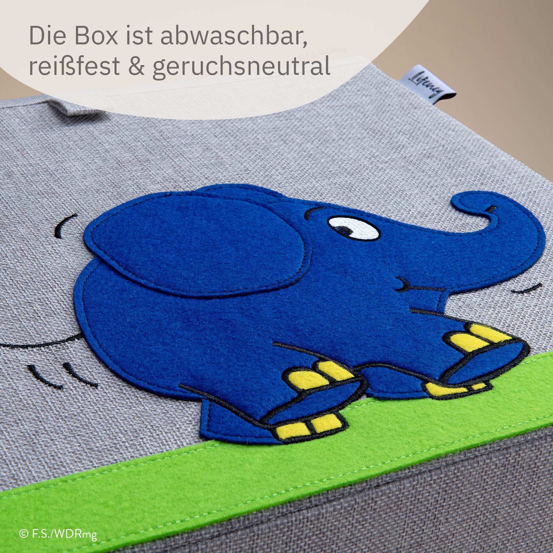 Aufbewahrungsbox mit Deckel DieMaus Elefant laufend, 33x33x33cm