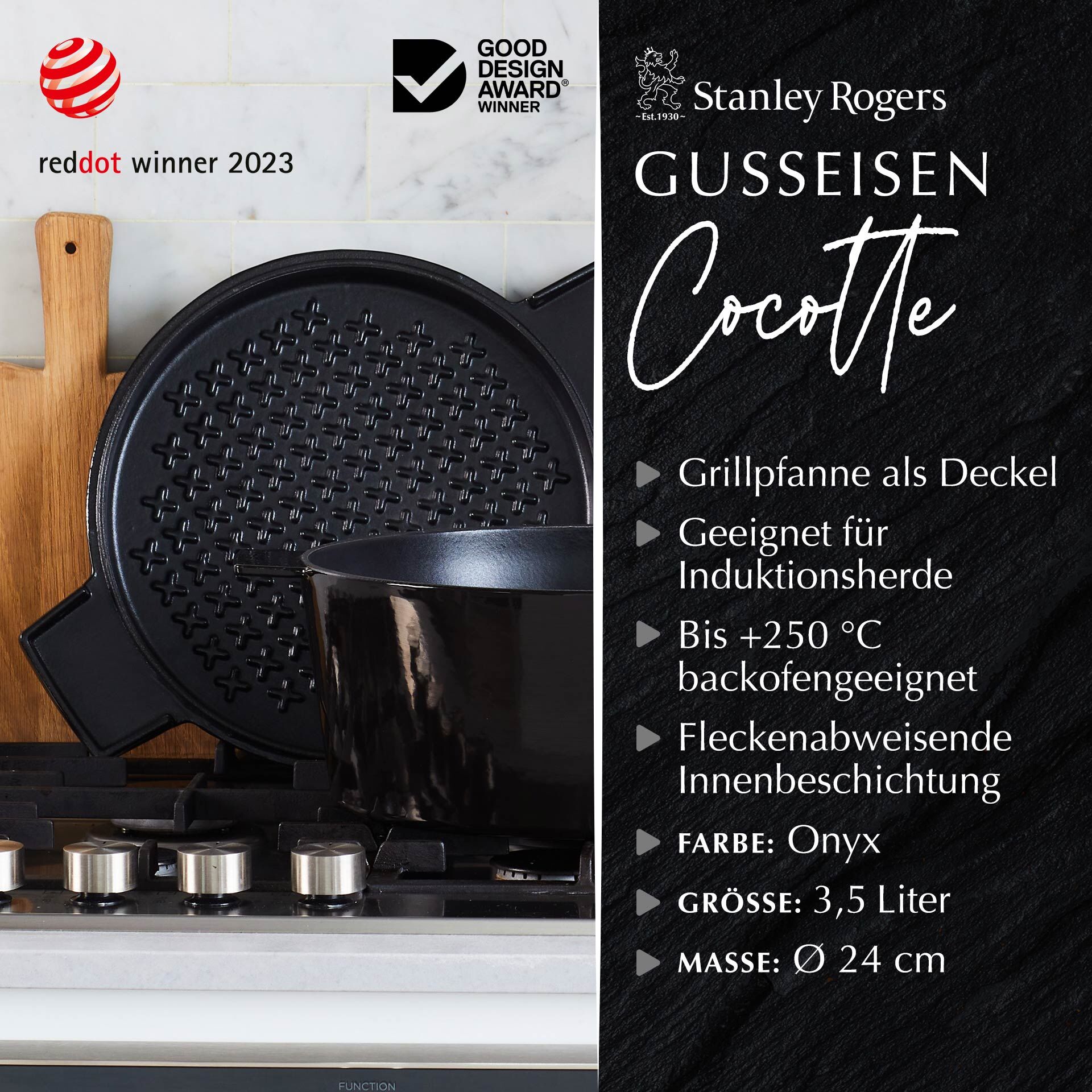 Cocotte mit Grilldeckel, 24cm, Gusseisen, schwarz Cocotte mit Grilldeckel, 24cm, Gusseisen, schwarz