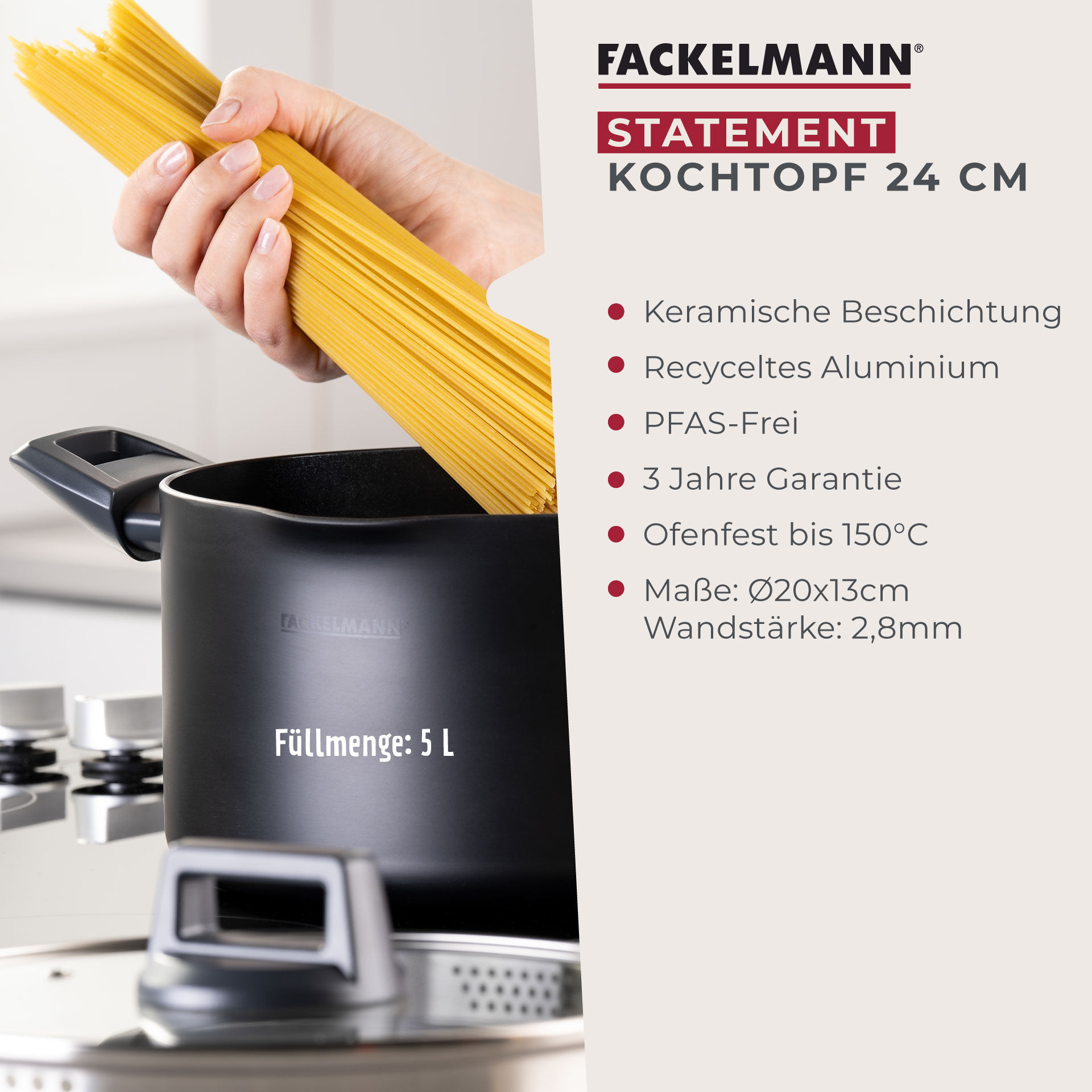 Kochtopf mit Deckel Statement, antihaft, Ø24cm