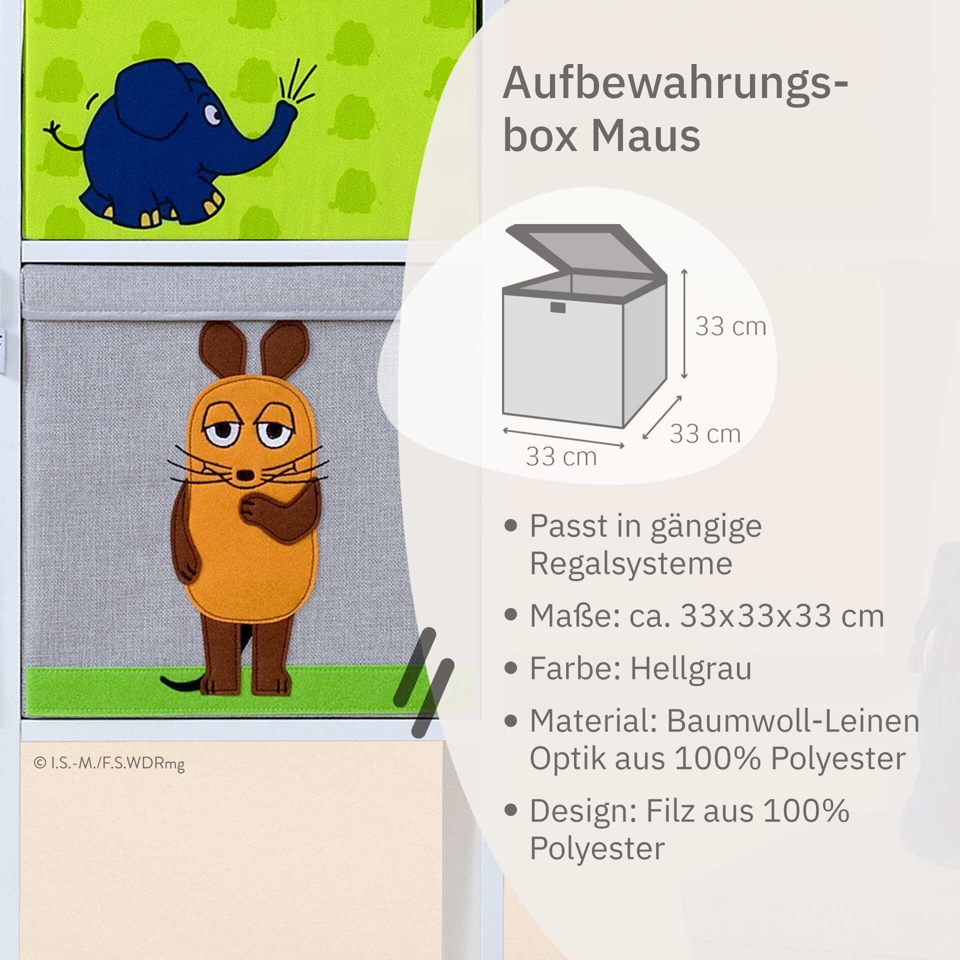 Aufbewahrungsbox mit Deckel DieMaus stehend, 33x33x33cm