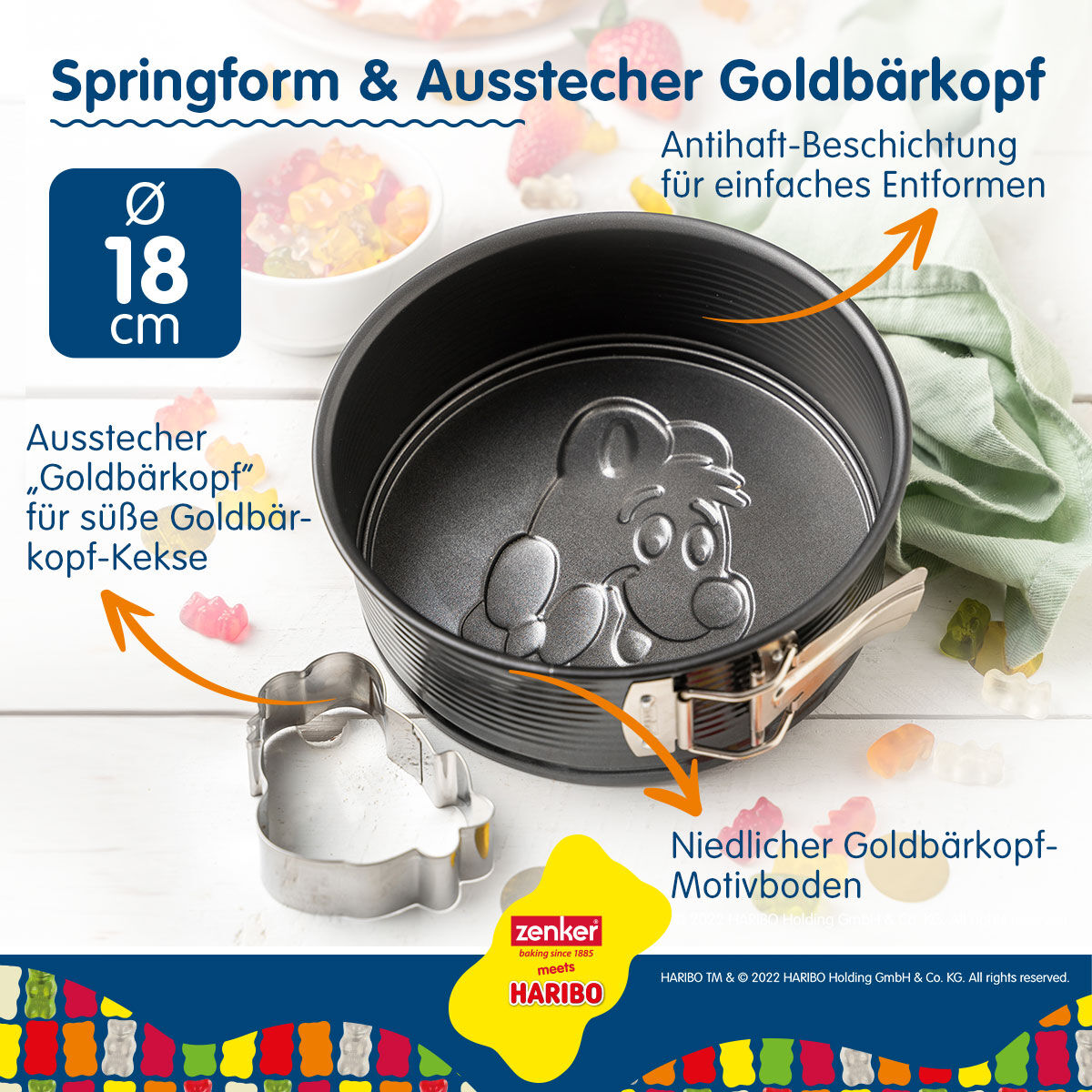 Springform mit Motivboden + Ausstecher HARIBO Goldbär, Ø18cm