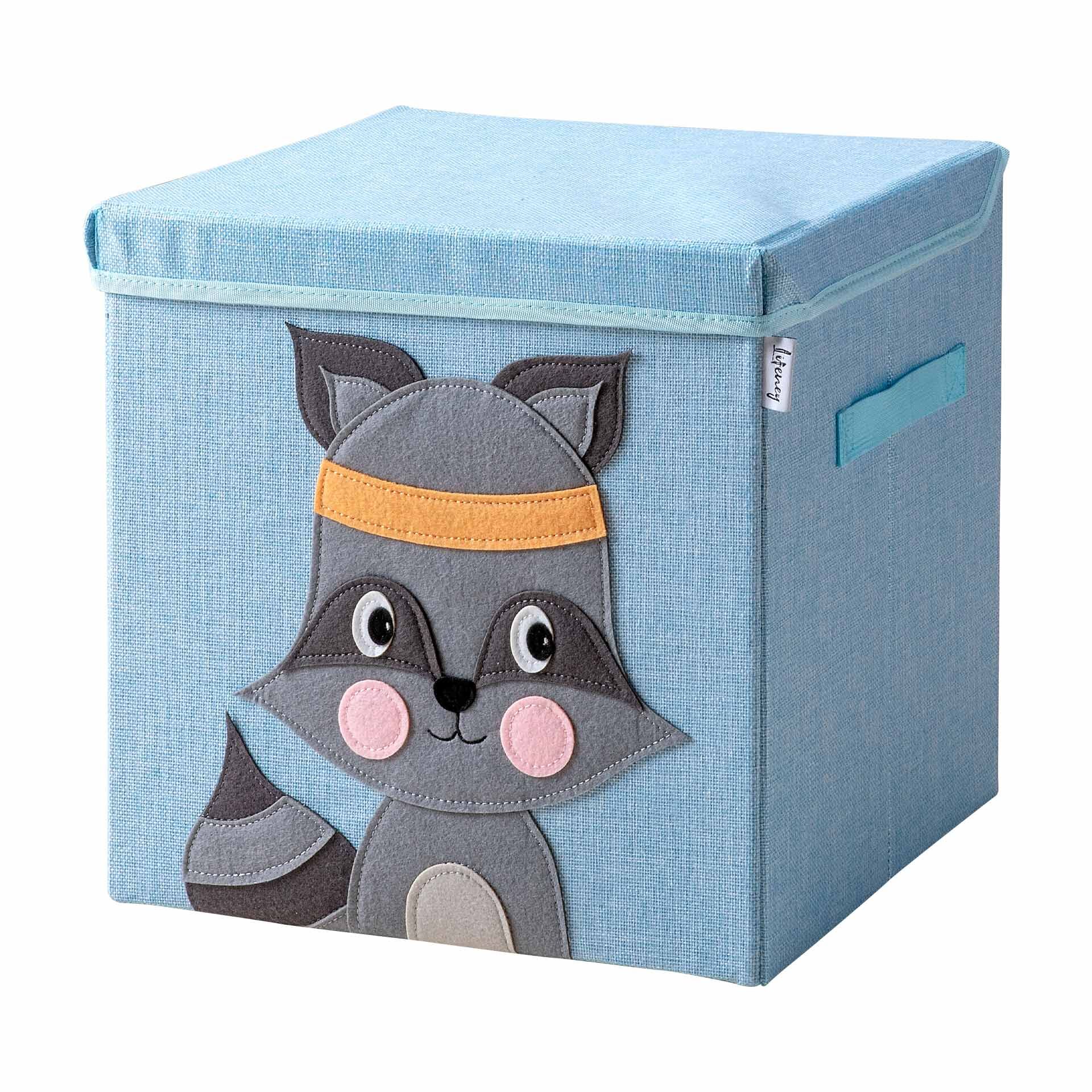 Aufbewahrungsbox mit Deckel, Waschbär, blau, 33x33x33cm
