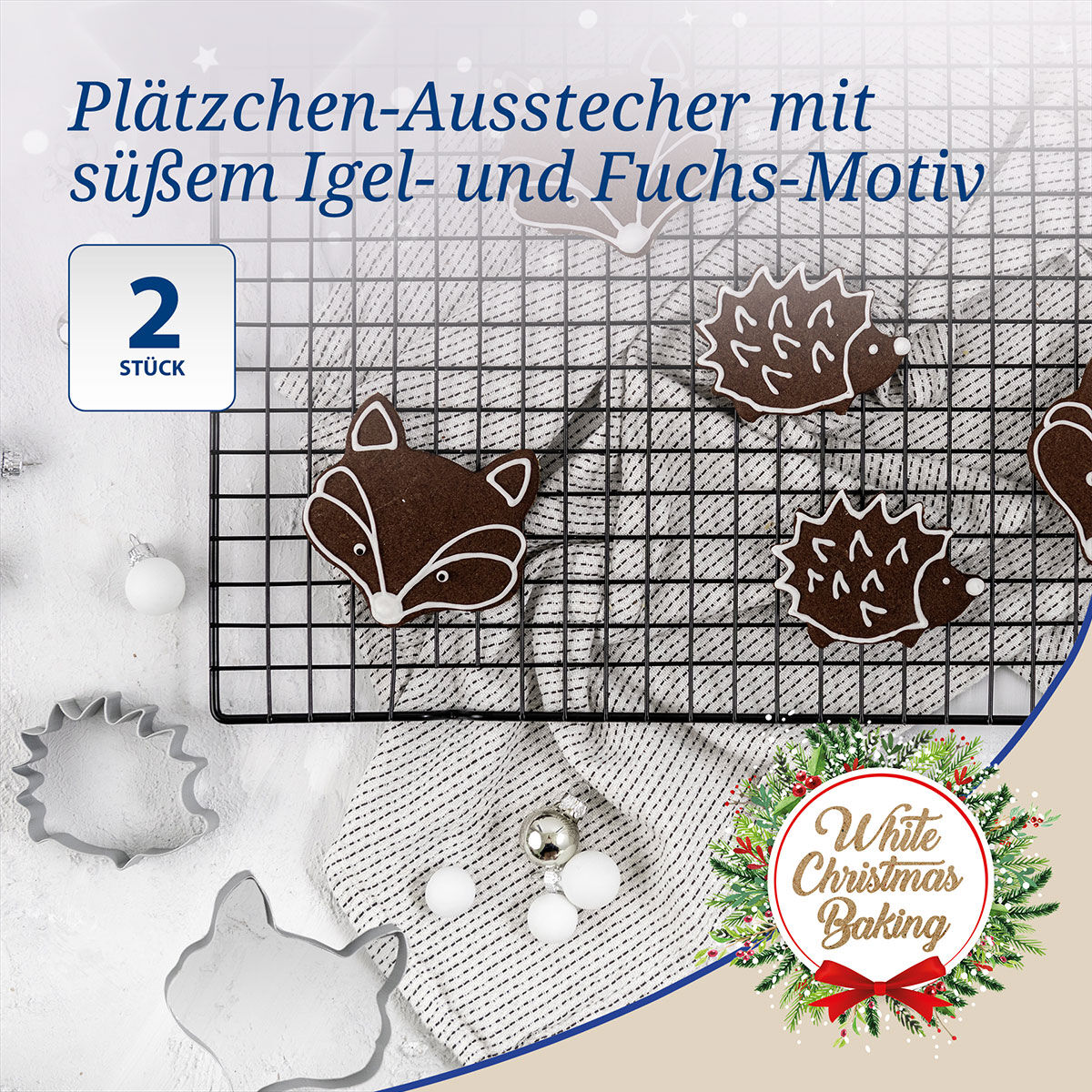 Ausstecher Igel und Fuchs White Christmas Baking, 2-teilig