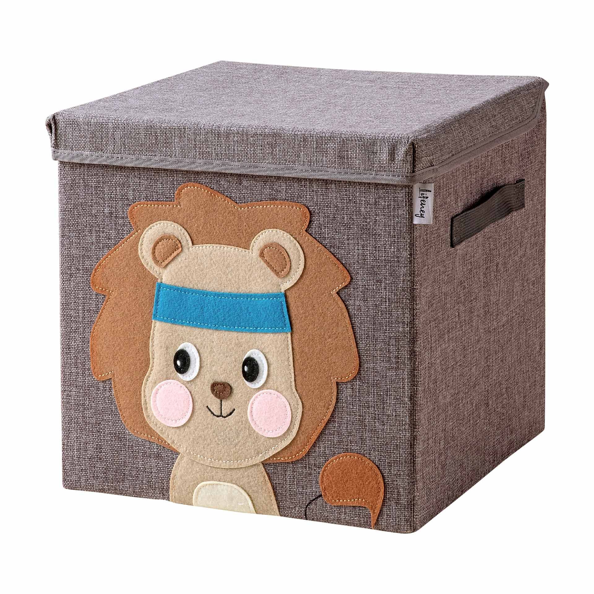 Aufbewahrungsbox mit Deckel, Löwe, grau, 33x33x33cm