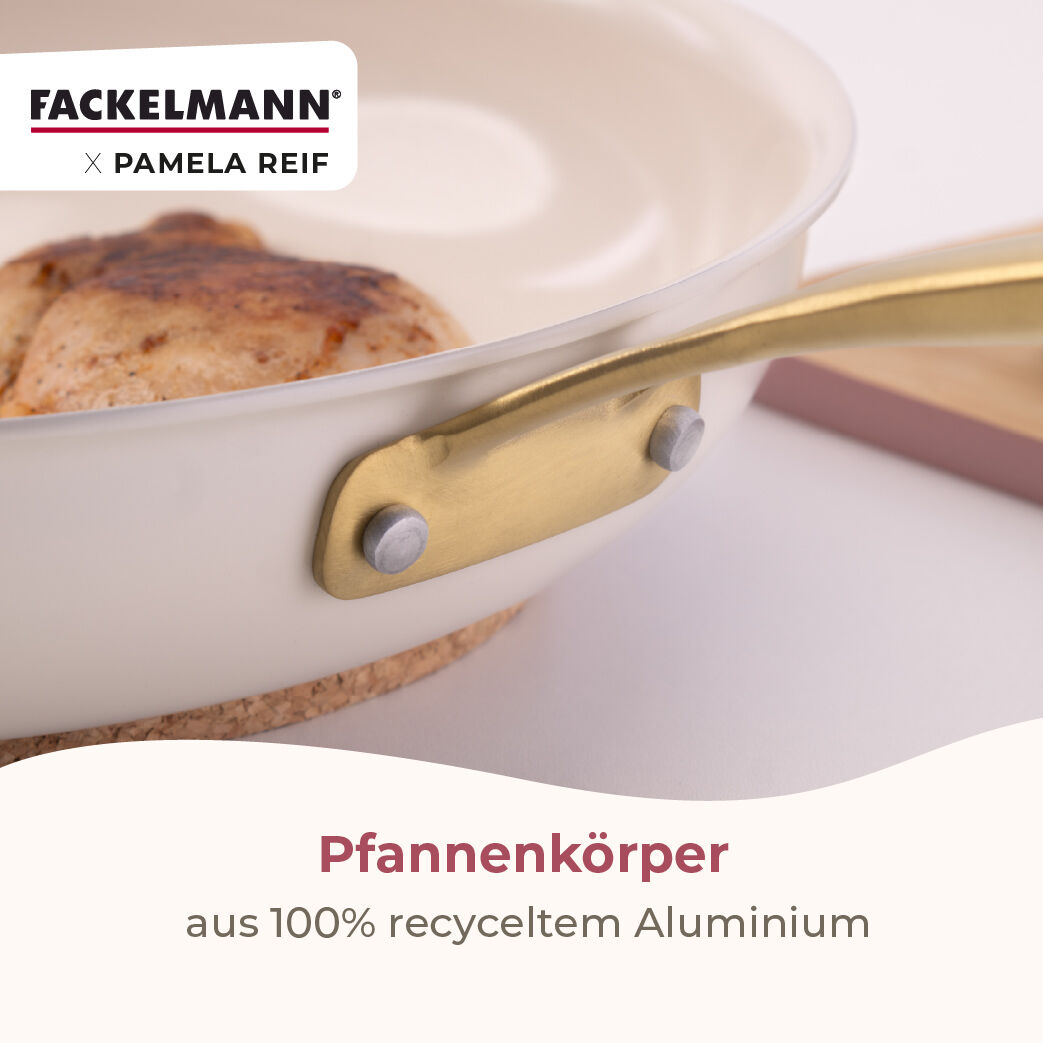 Pamela Reif Bratpfannen-Set Signature, Keramik, Gold-Griff, Ø20+24+28cm