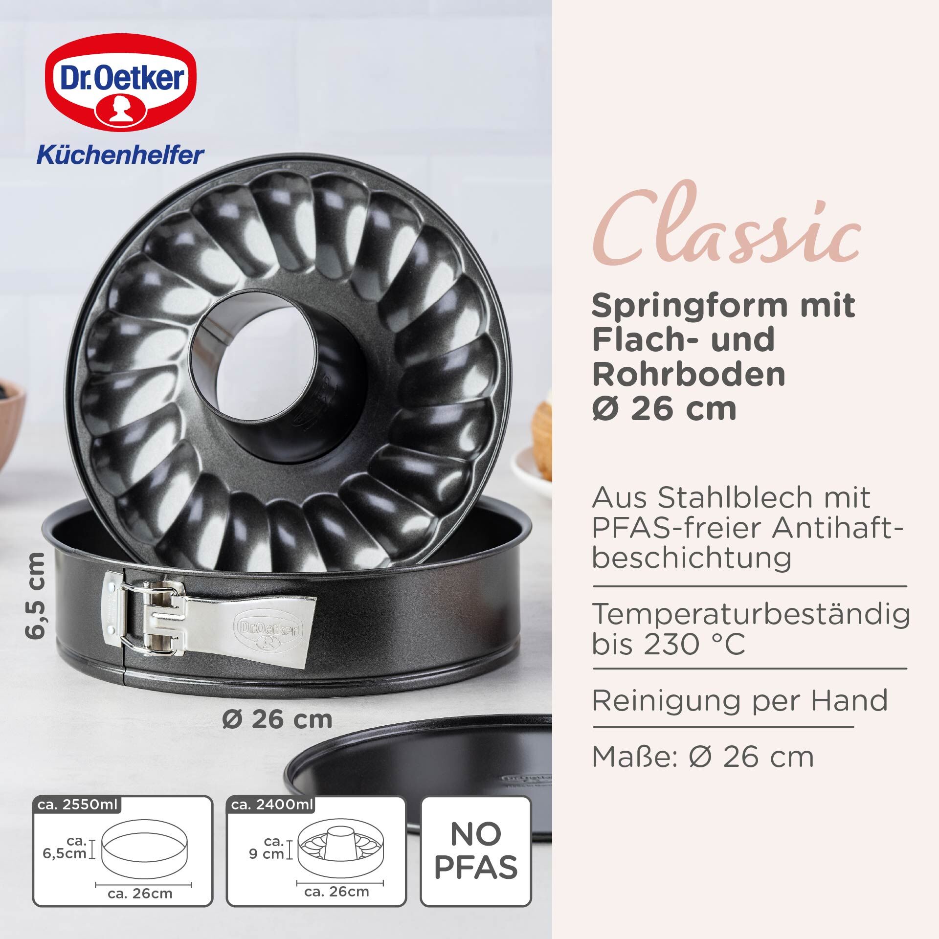 Springform mit Flach- und Rohrboden Classic, Ø26cm