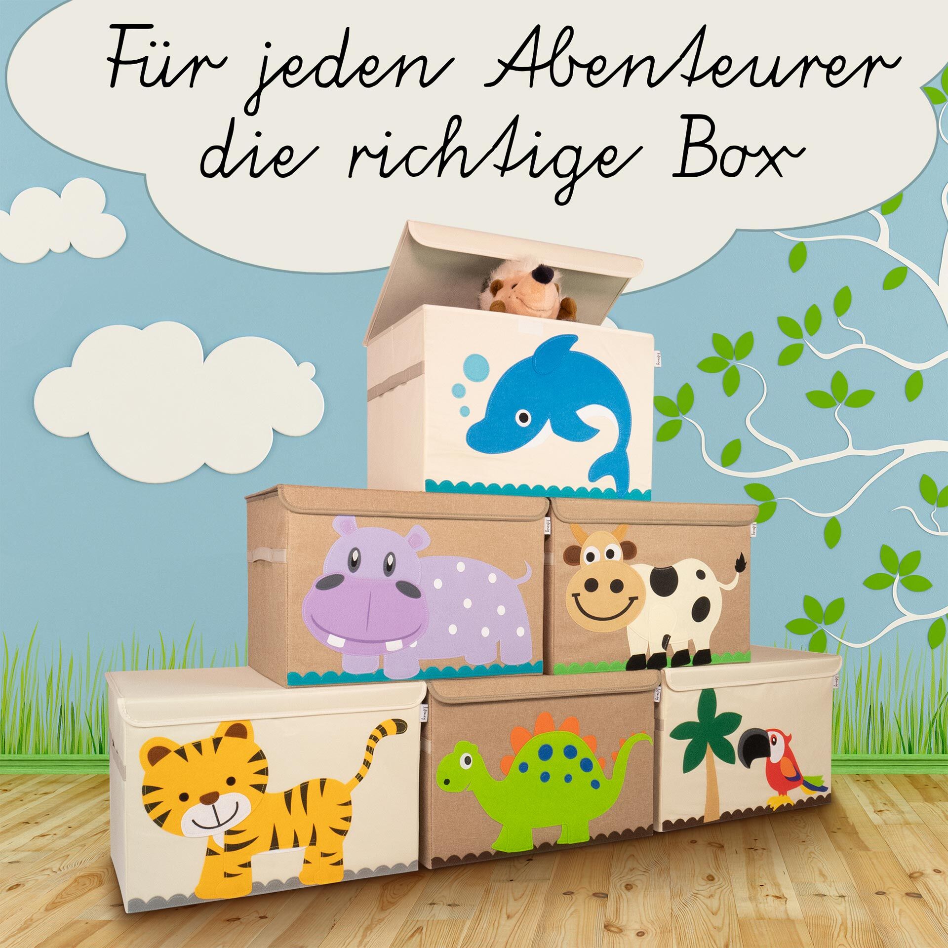 Aufbewahrungsbox Hippo mit Deckel, braun, groß, 51x36x36cm