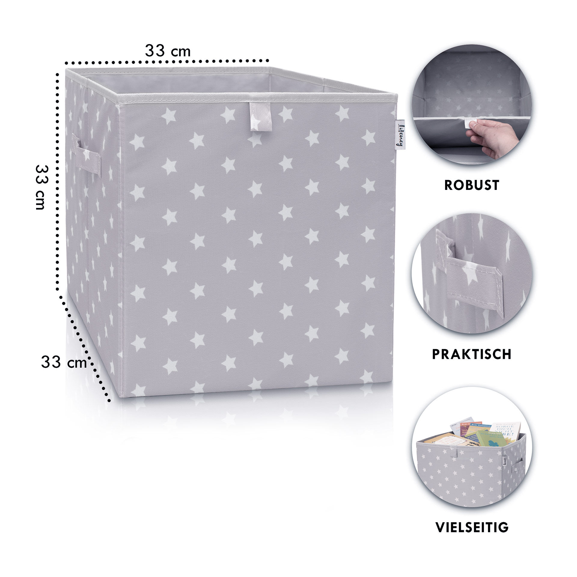 Aufbewahrungsbox Sterne, hellgrau, 33x33x33cm