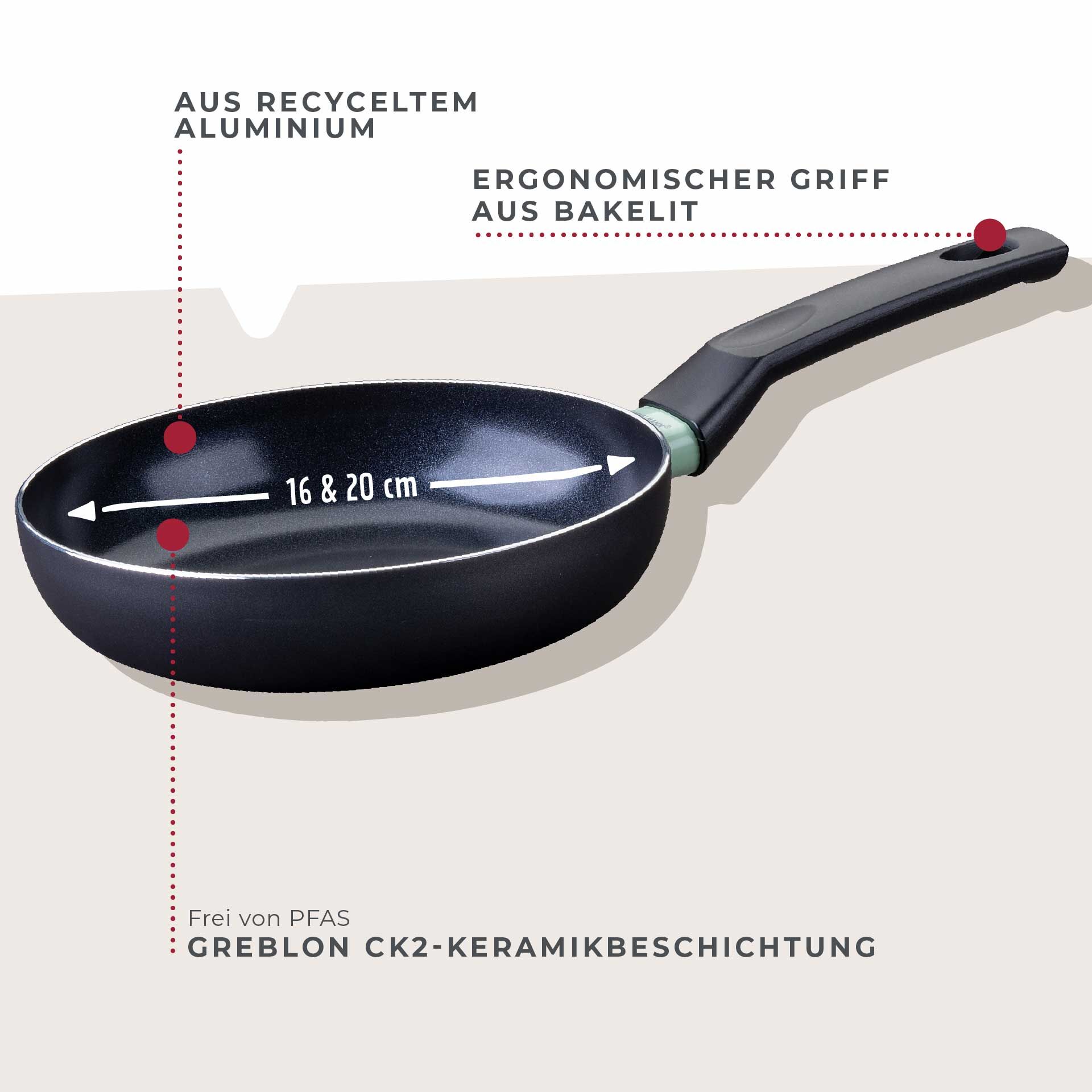 Bratpfannen-Set "Brandao", Keramik, antihaft, Ø16+20cm, 2-tlg.