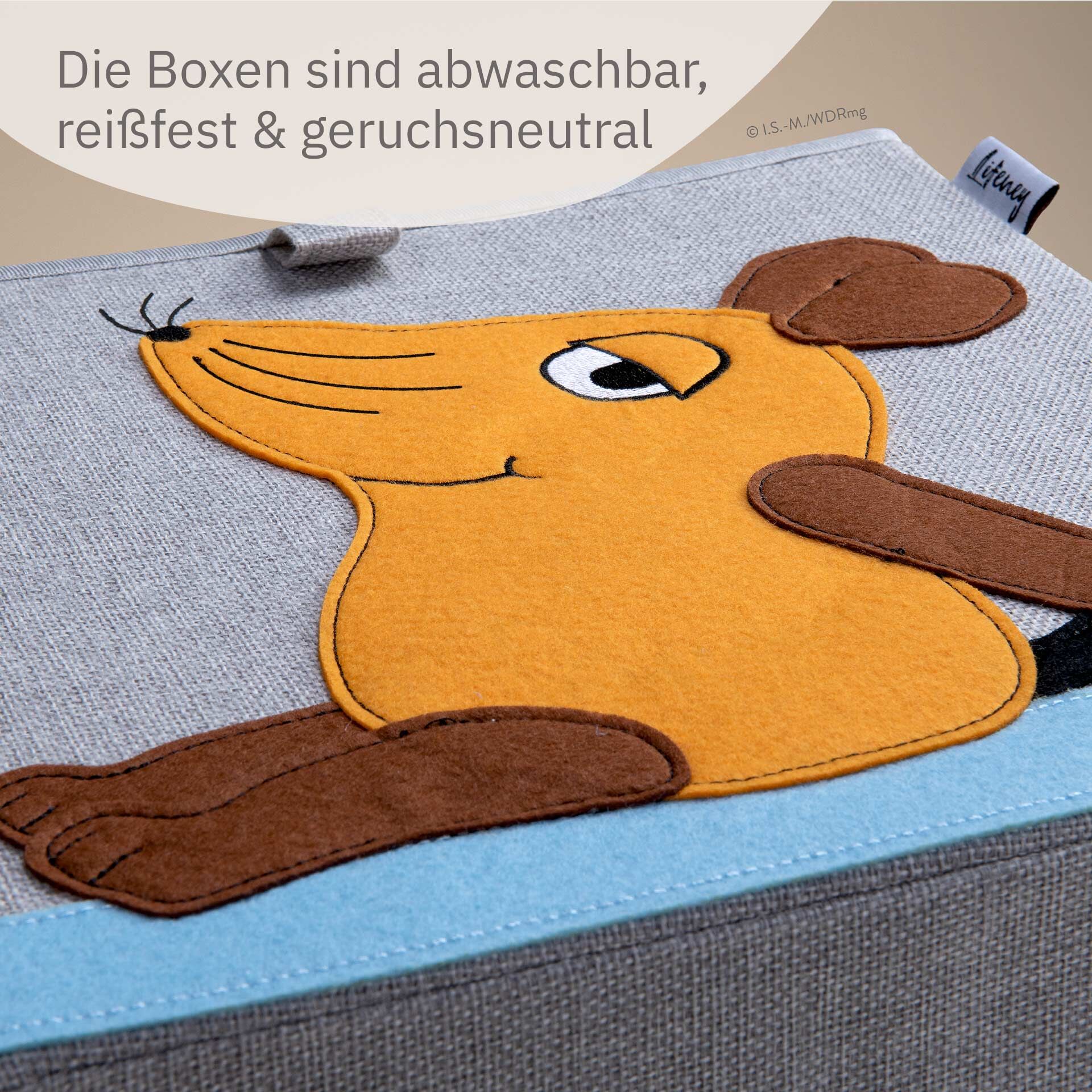 Aufbewahrungsbox 3er-Set mit Deckel, DieMaus & Elefant, 33x33x33cm