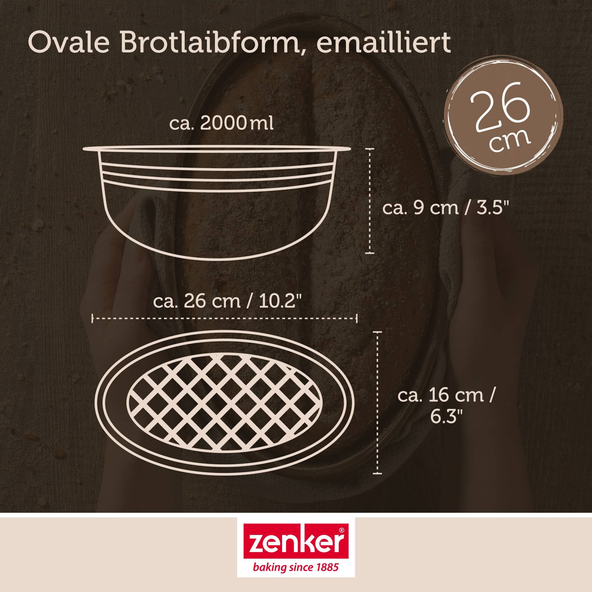 Brotbackform oval Dein Brot!, 26,5x16,5cm, Emaille