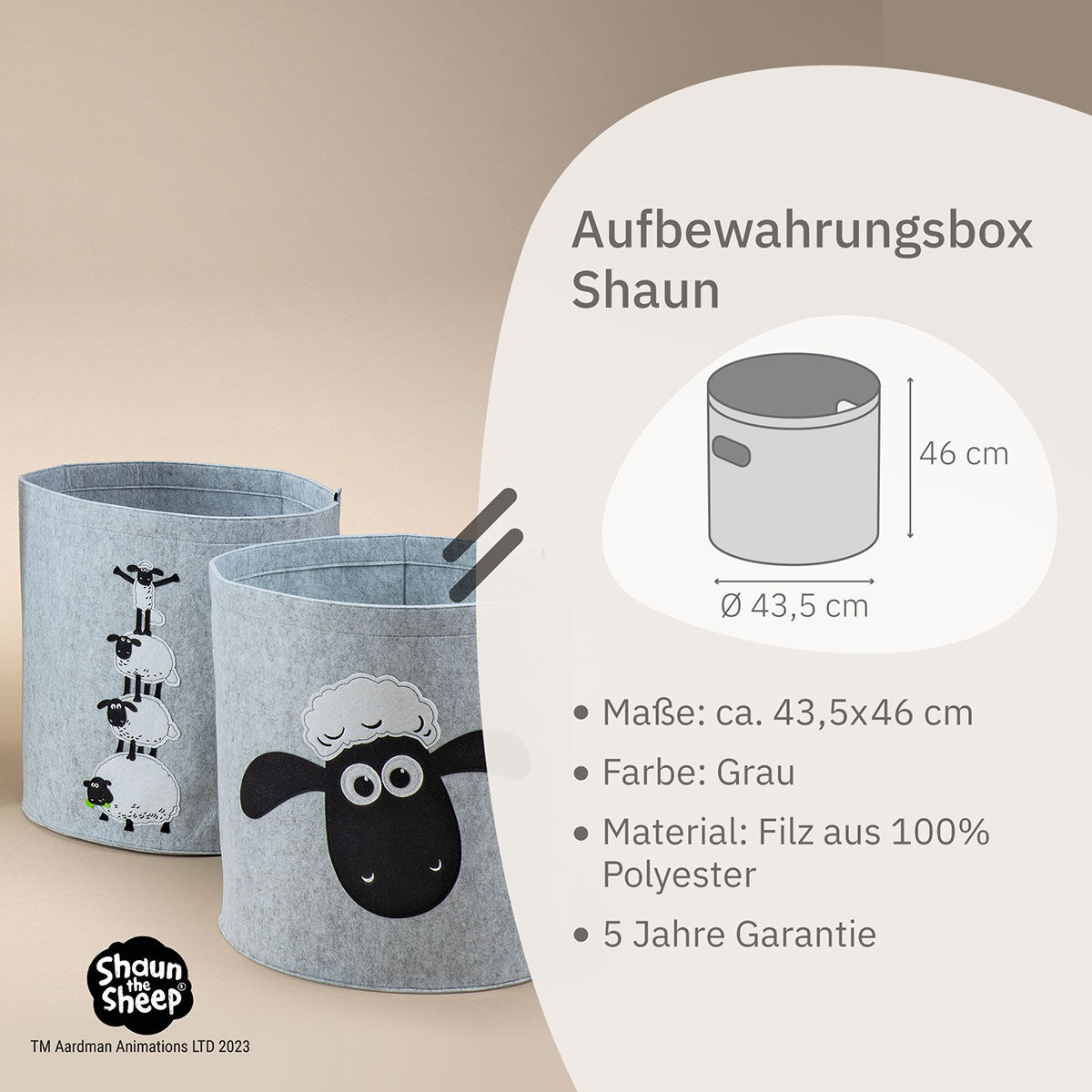 Aufbewahrungskorb Shaun und Freunde, Filz, 43,5x46cm