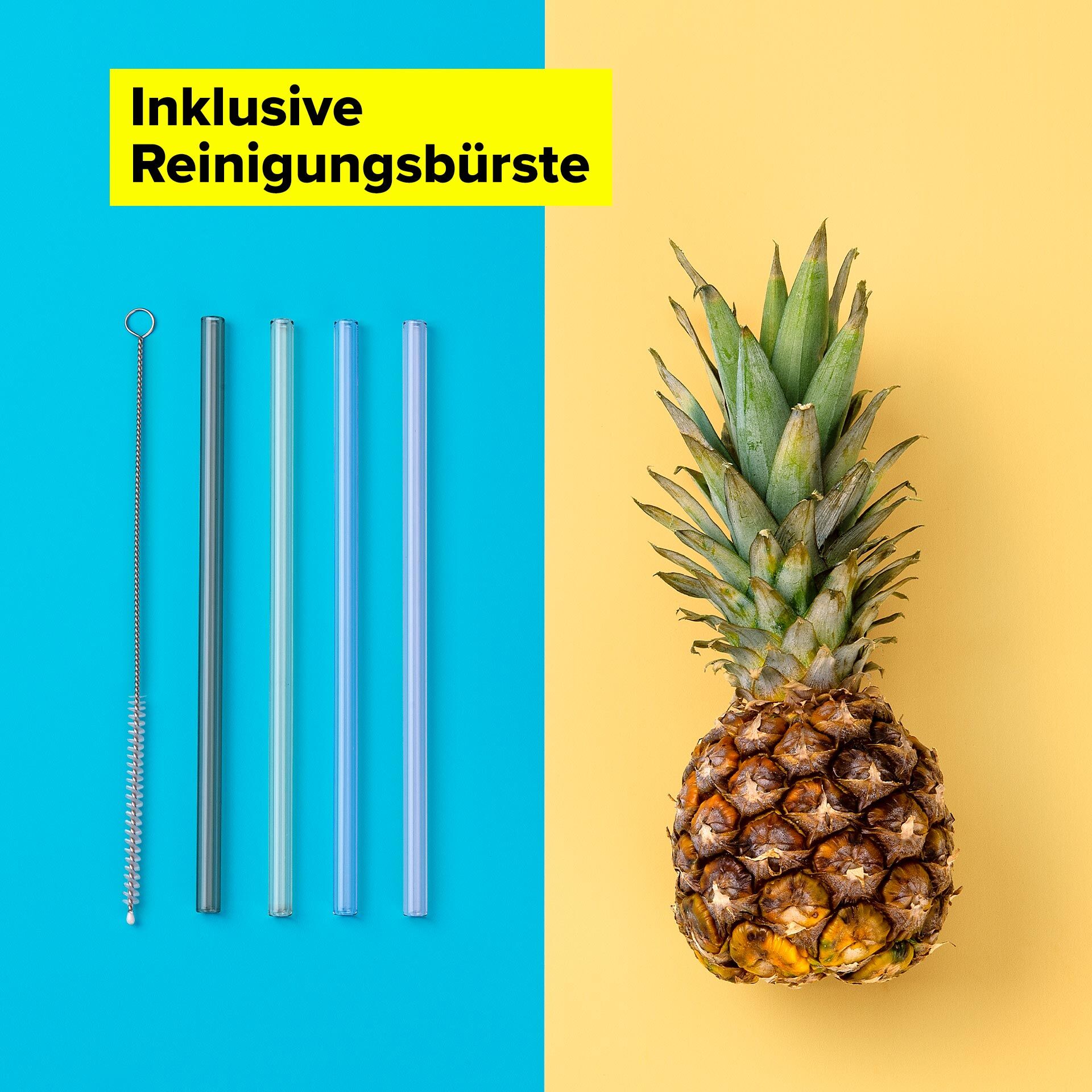 Strohhalme wiederverwendbar, inkl. Reinigungsbürste, 4 Stück, Glas