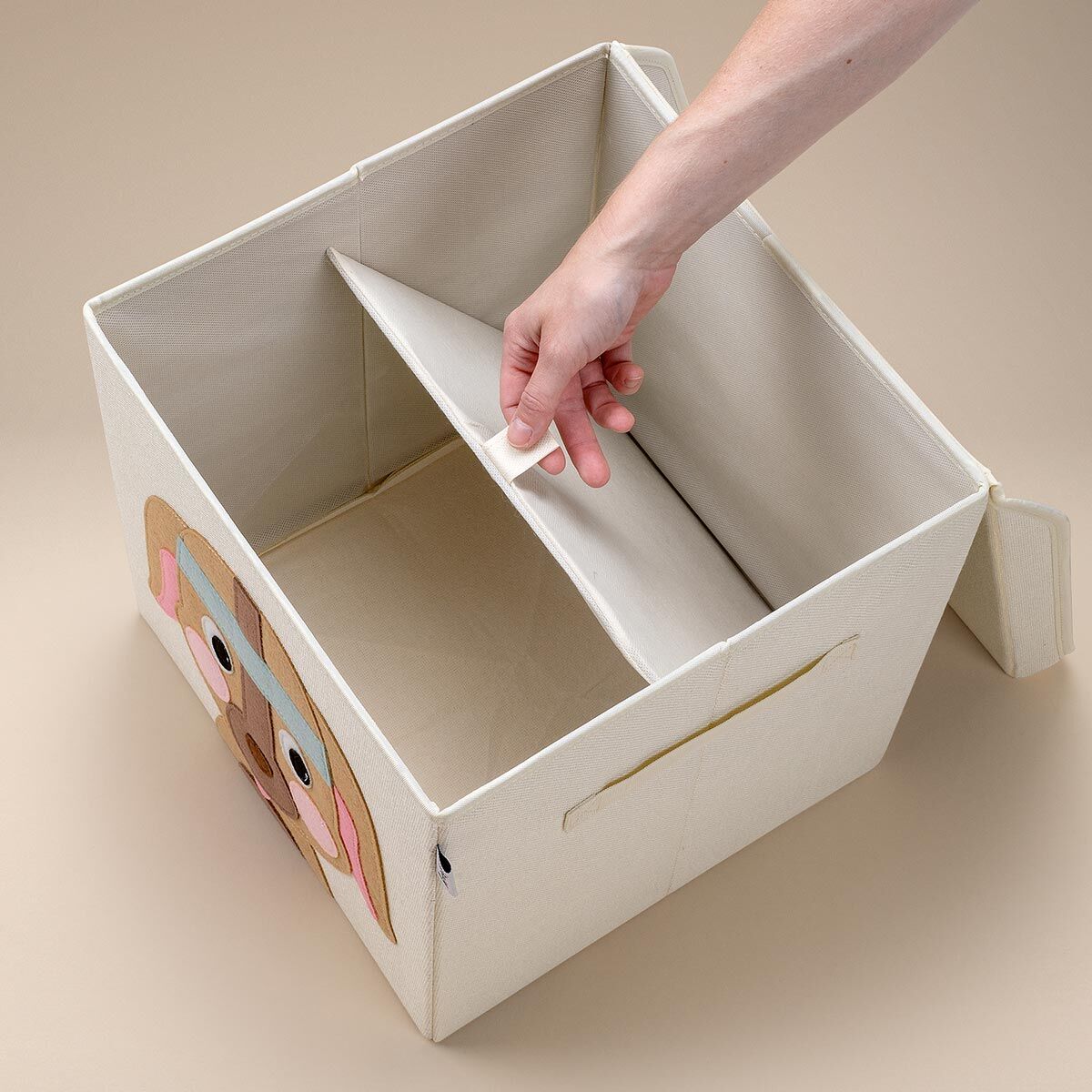 Aufbewahrungsbox mit Deckel, Hund, beige, 33x33x33cm