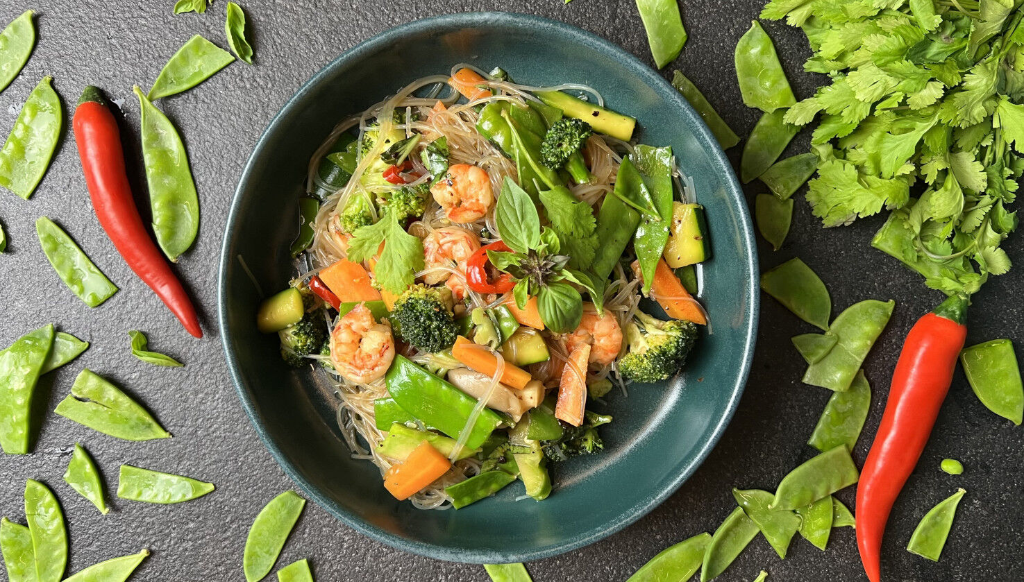 Wokgemüse mit Garnelen