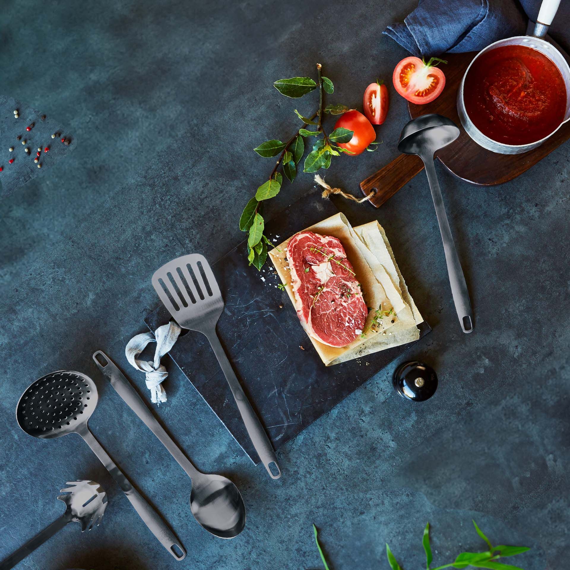 Küchenhelfer-Set Satin, 5-teilig, Schwarz, Edelstahl