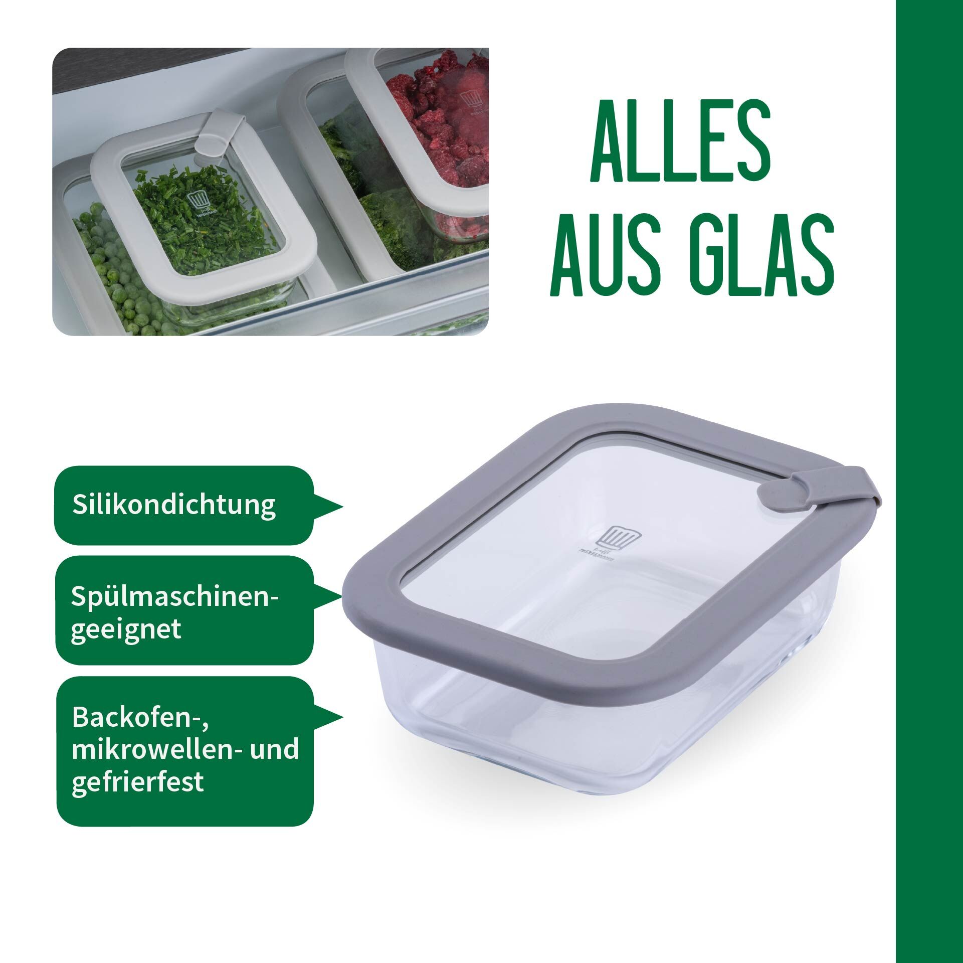 Vorratsdose Glas, eckig, 640ml