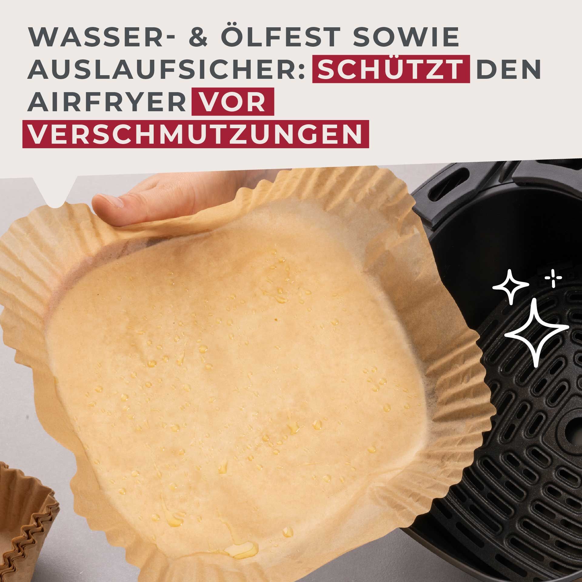 Backpapier für Heißluftfritteuse eckig, 20cm, 50 Stk.