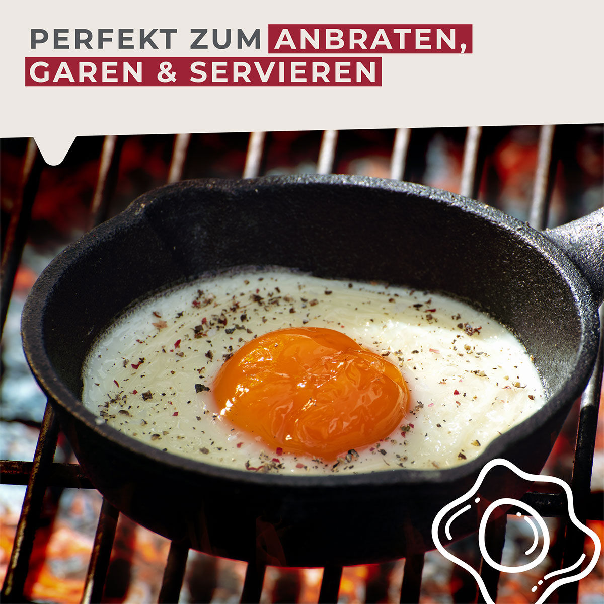 Grillpfännchen Gusseisen mit Holzbrett, rund, Ø12cm