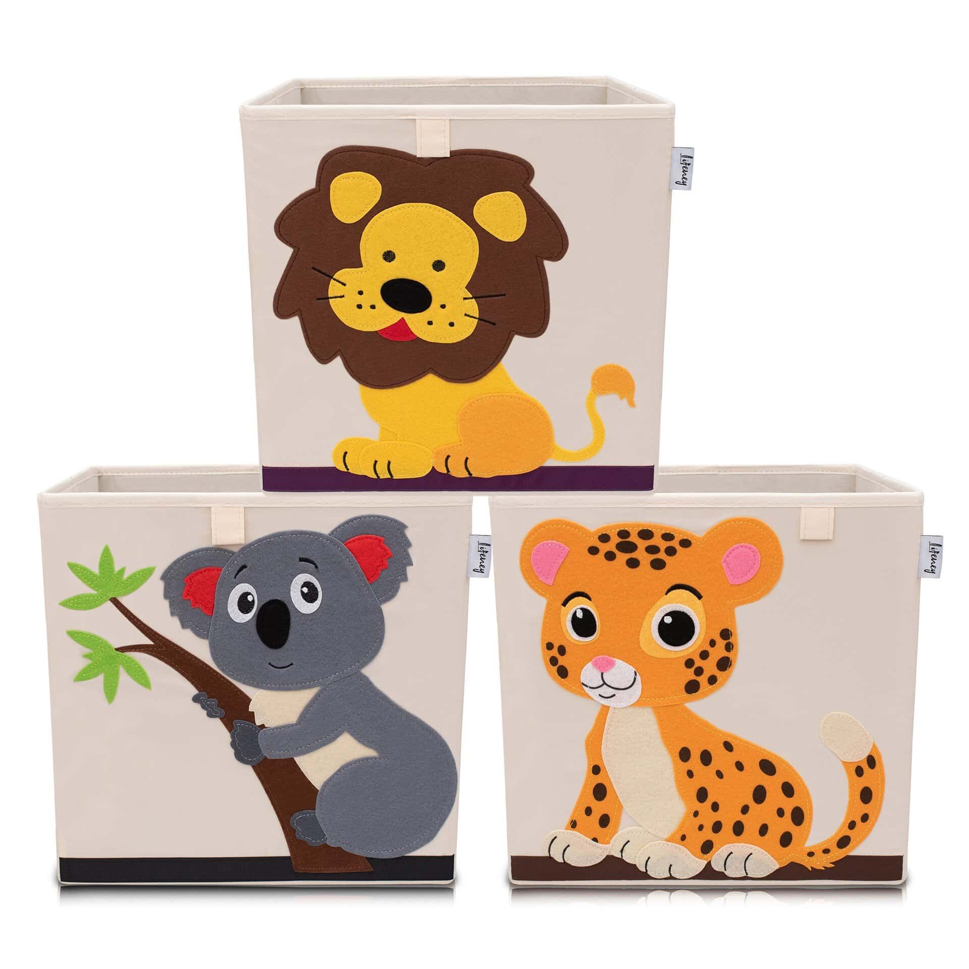Aufbewahrungsbox 3er-Set Löwe Koala & Tiger, beige, 33x33x33cm