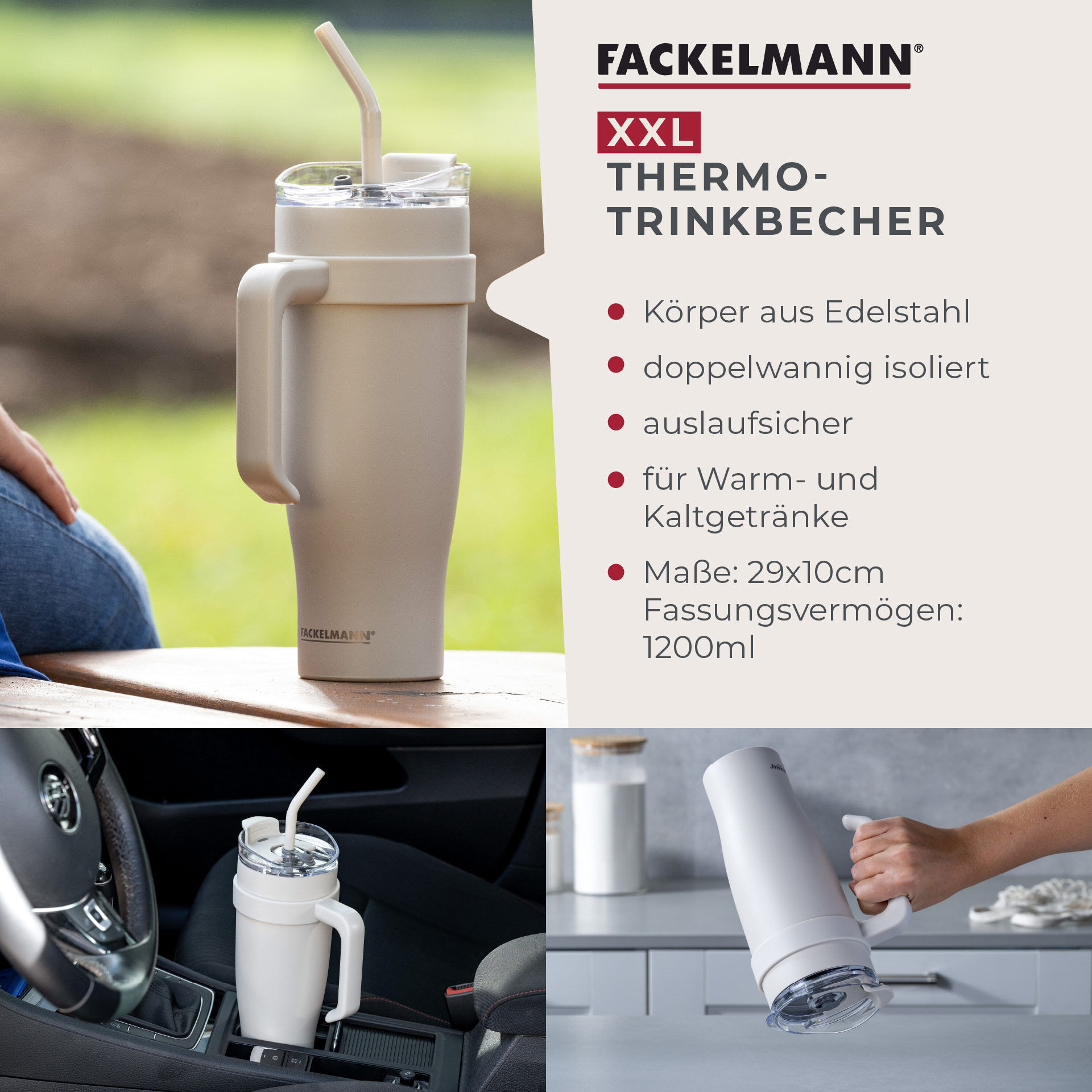 Thermotrinkbecher Beige, 1,2 L