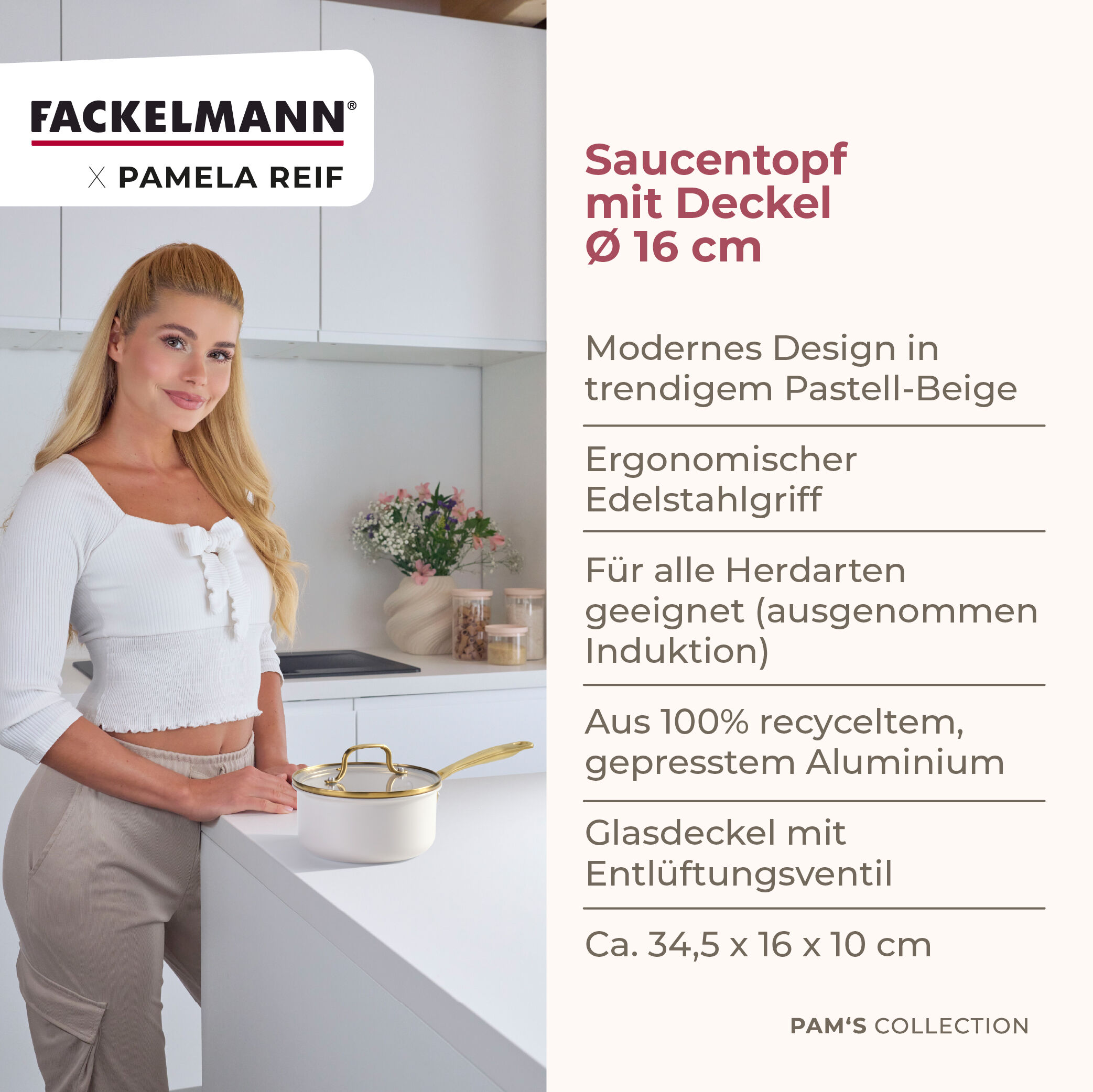 Pamela Reif Stielkasserolle mit Deckel Signature, Ø16cm