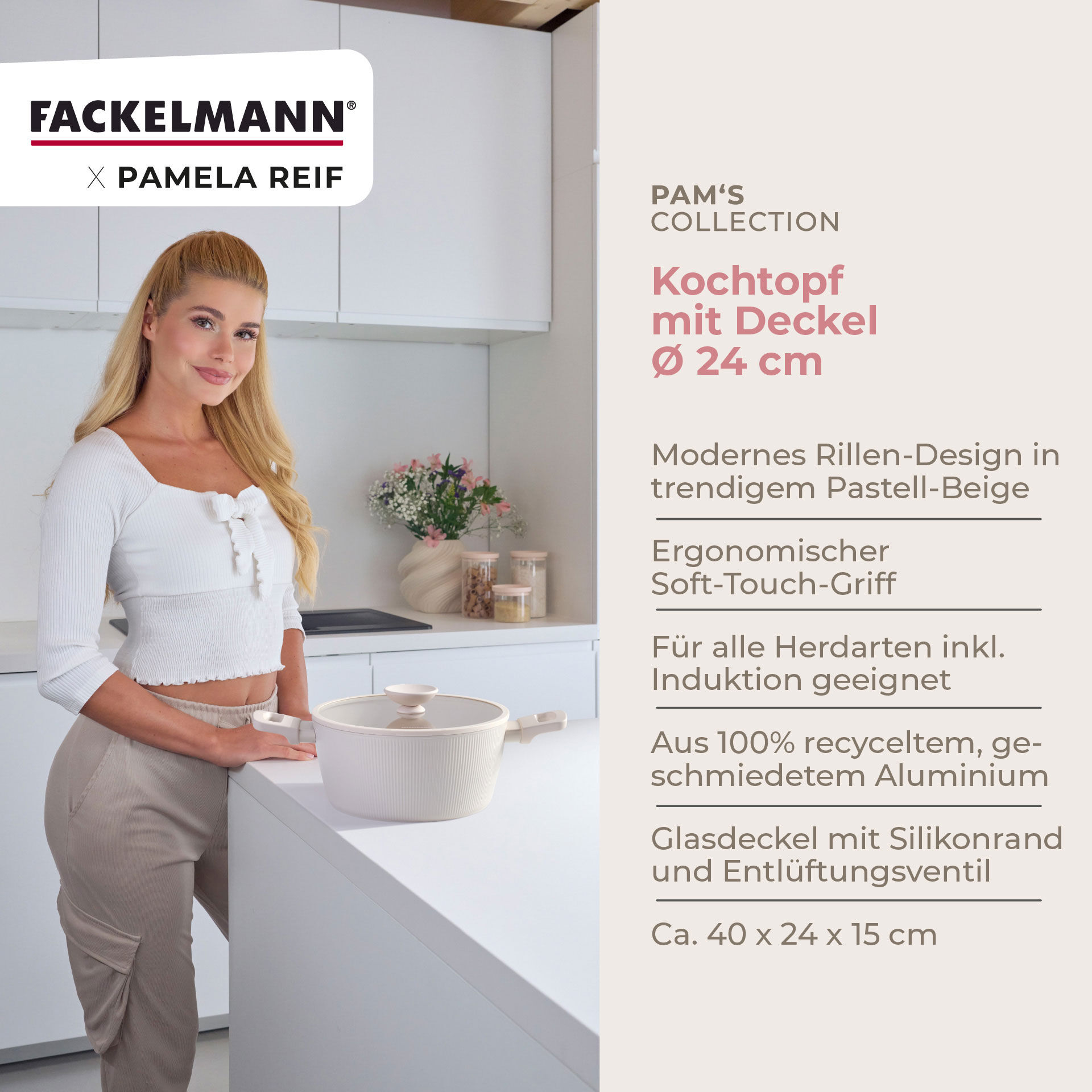 Pamela Reif Kochtopf mit Deckel Shell, Ø24cm