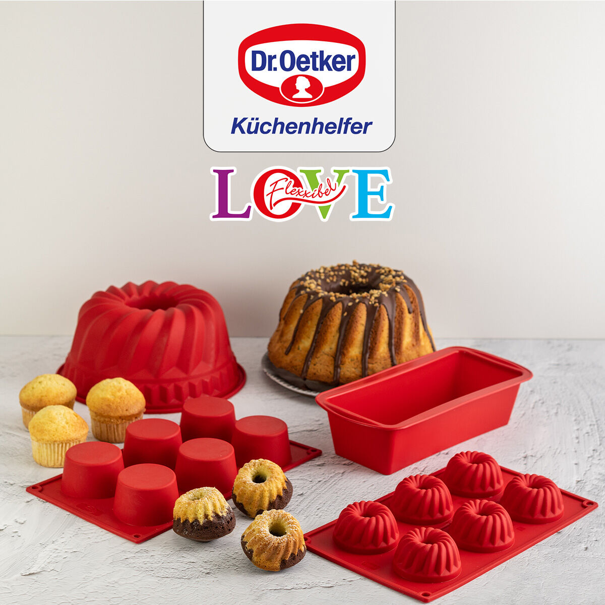 Gugelhupfform Mini Flexxibel Love, 6er, Silikon