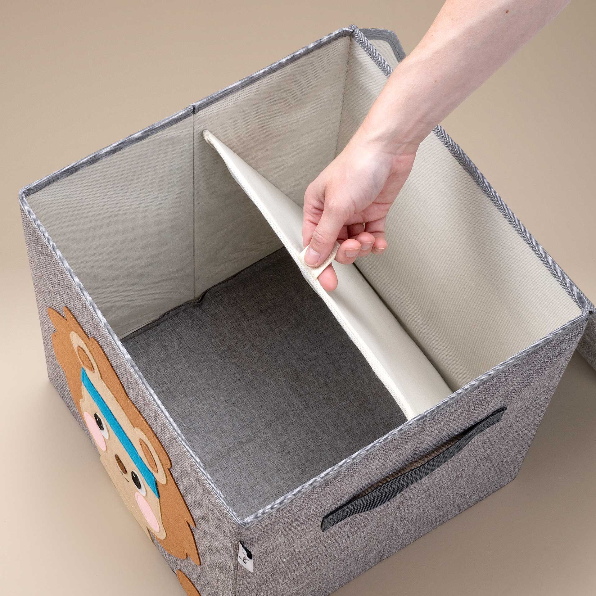 Aufbewahrungsbox mit Deckel, Löwe, grau, 33x33x33cm
