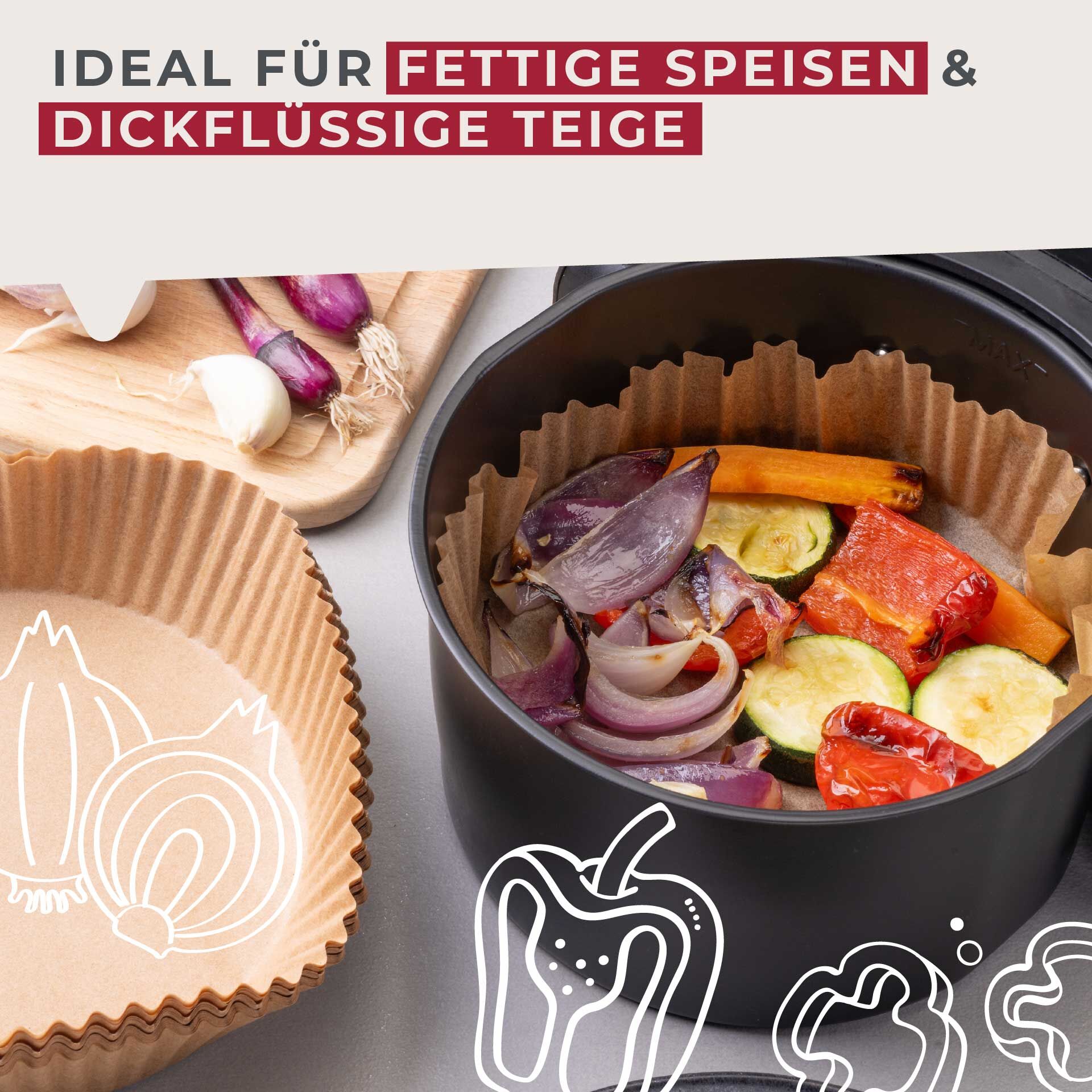 Backpapier für Heißluftfritteuse, rund, 16x16x4,5cm, 40 Stk.