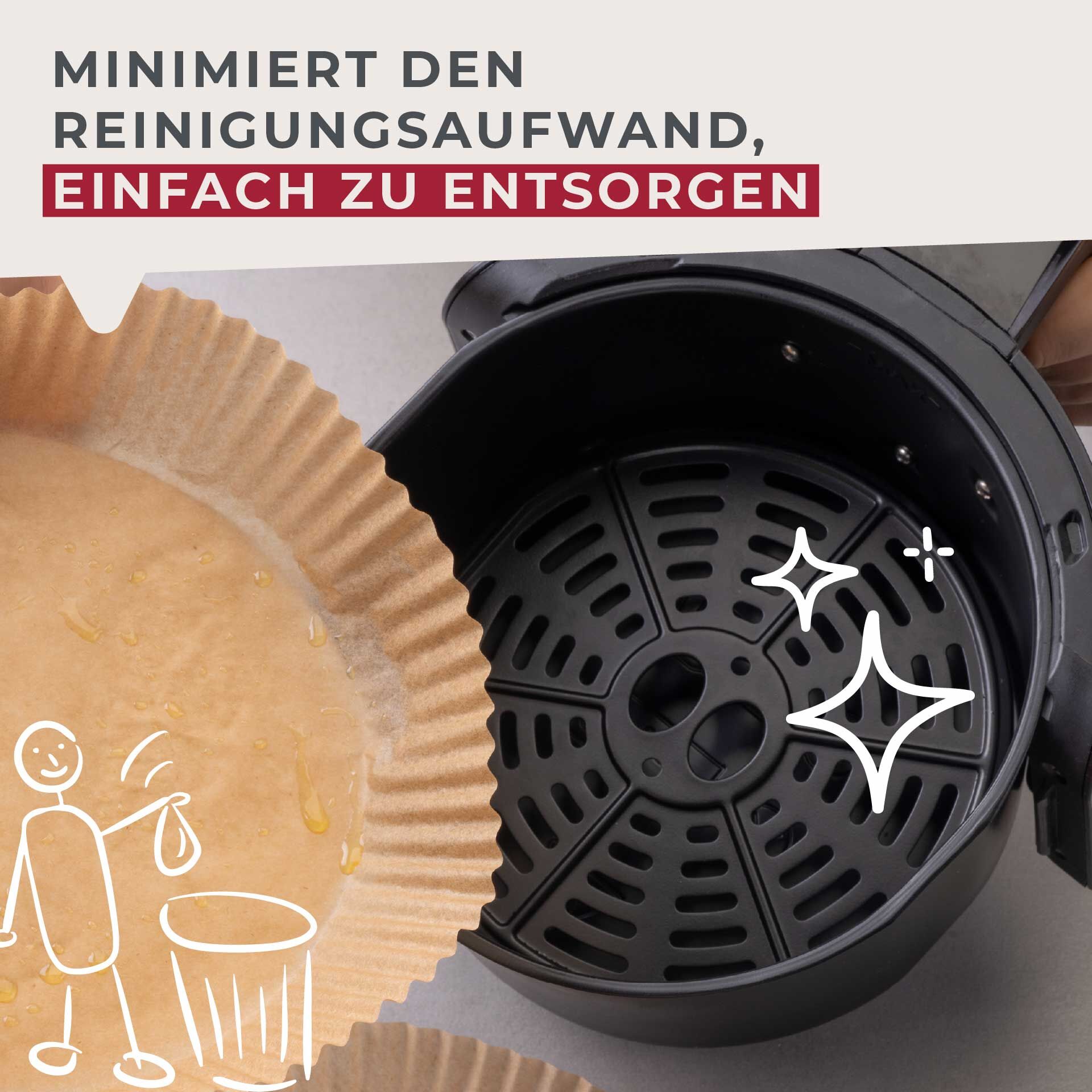 Backpapier für Heißluftfritteuse, rund, 16x16x4,5cm, 40 Stk.