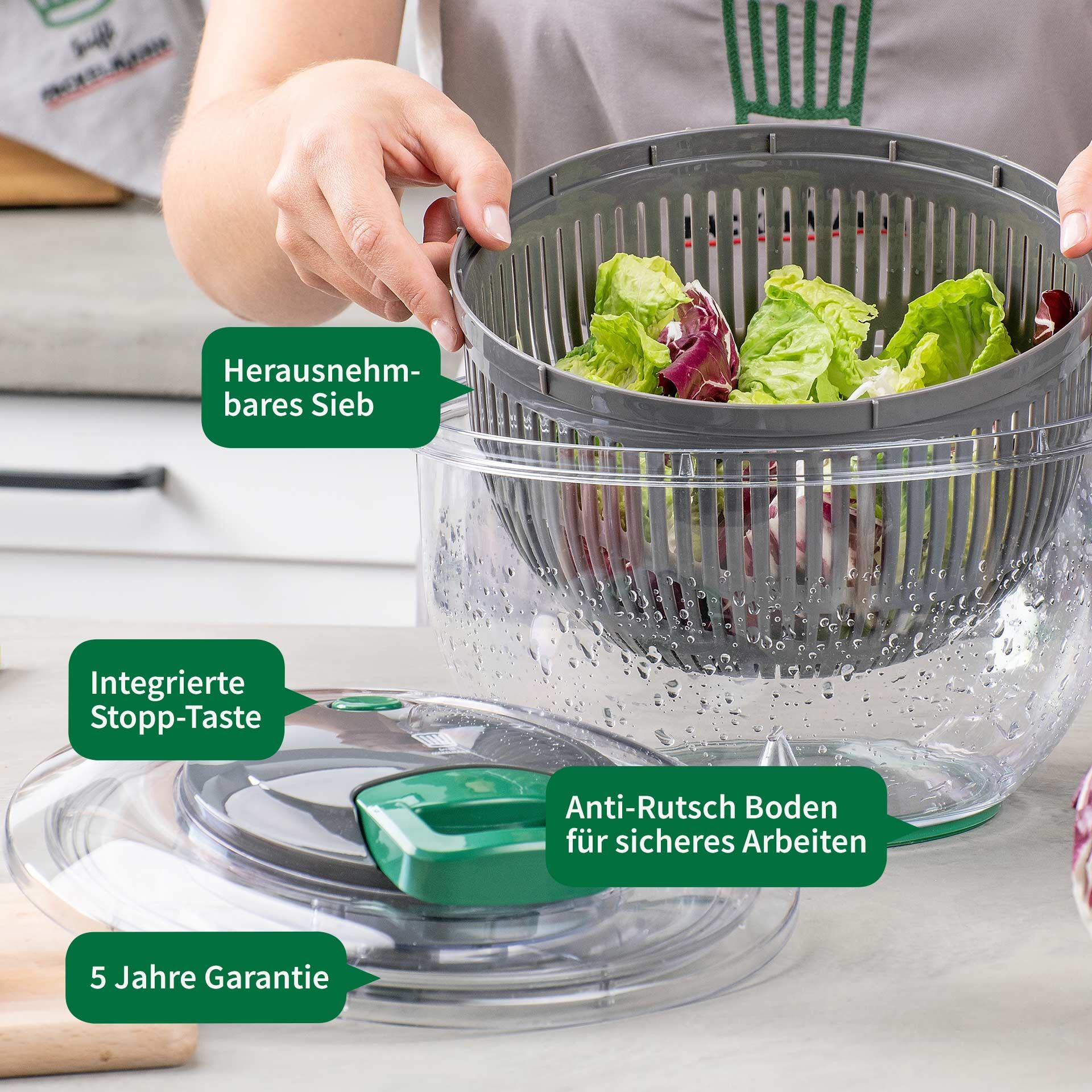 Salatschleuder mit Stopp-Taste