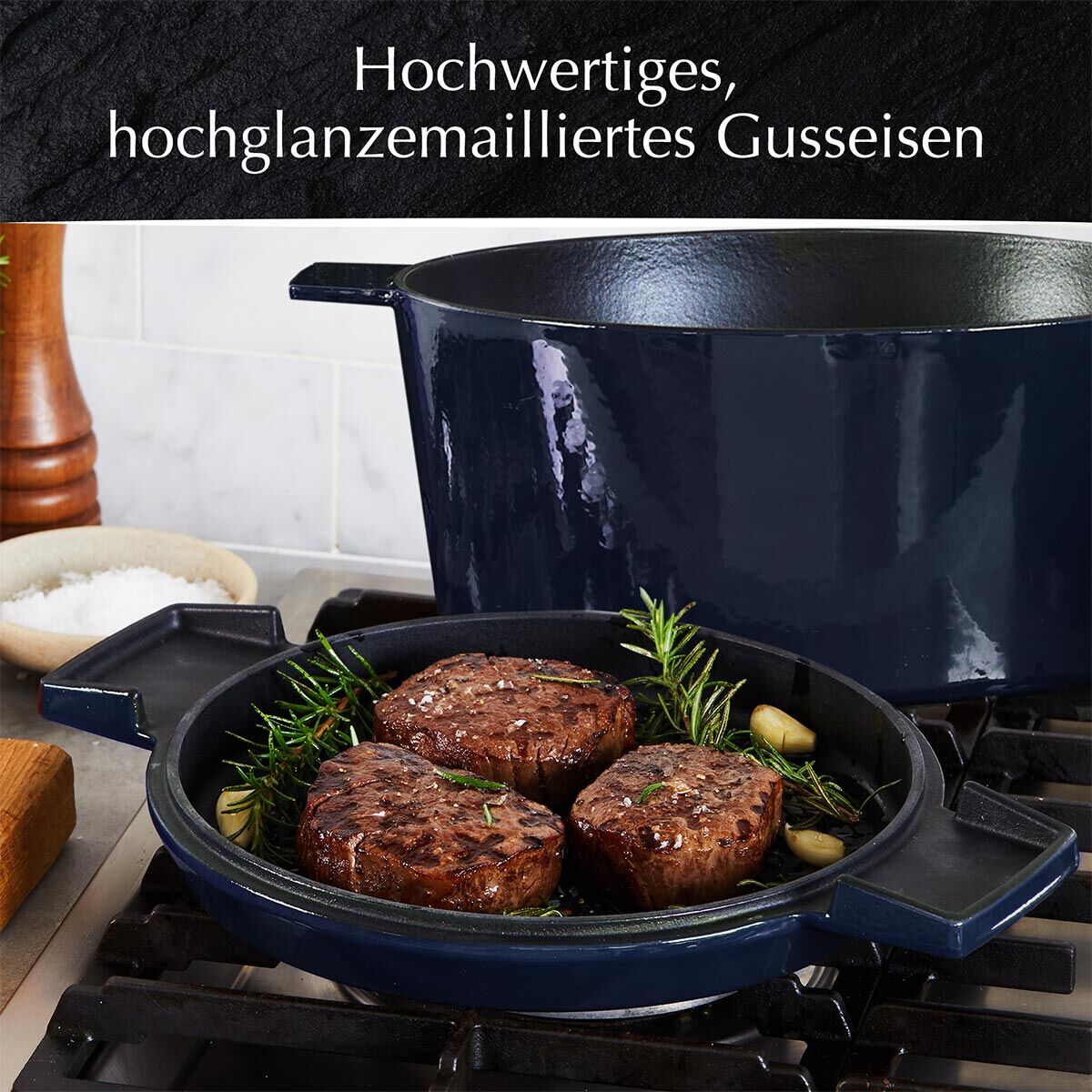 Cocotte mit Grilldeckel, 28cm, Gusseisen, blau Cocotte mit Grilldeckel, 28cm, Gusseisen, blau