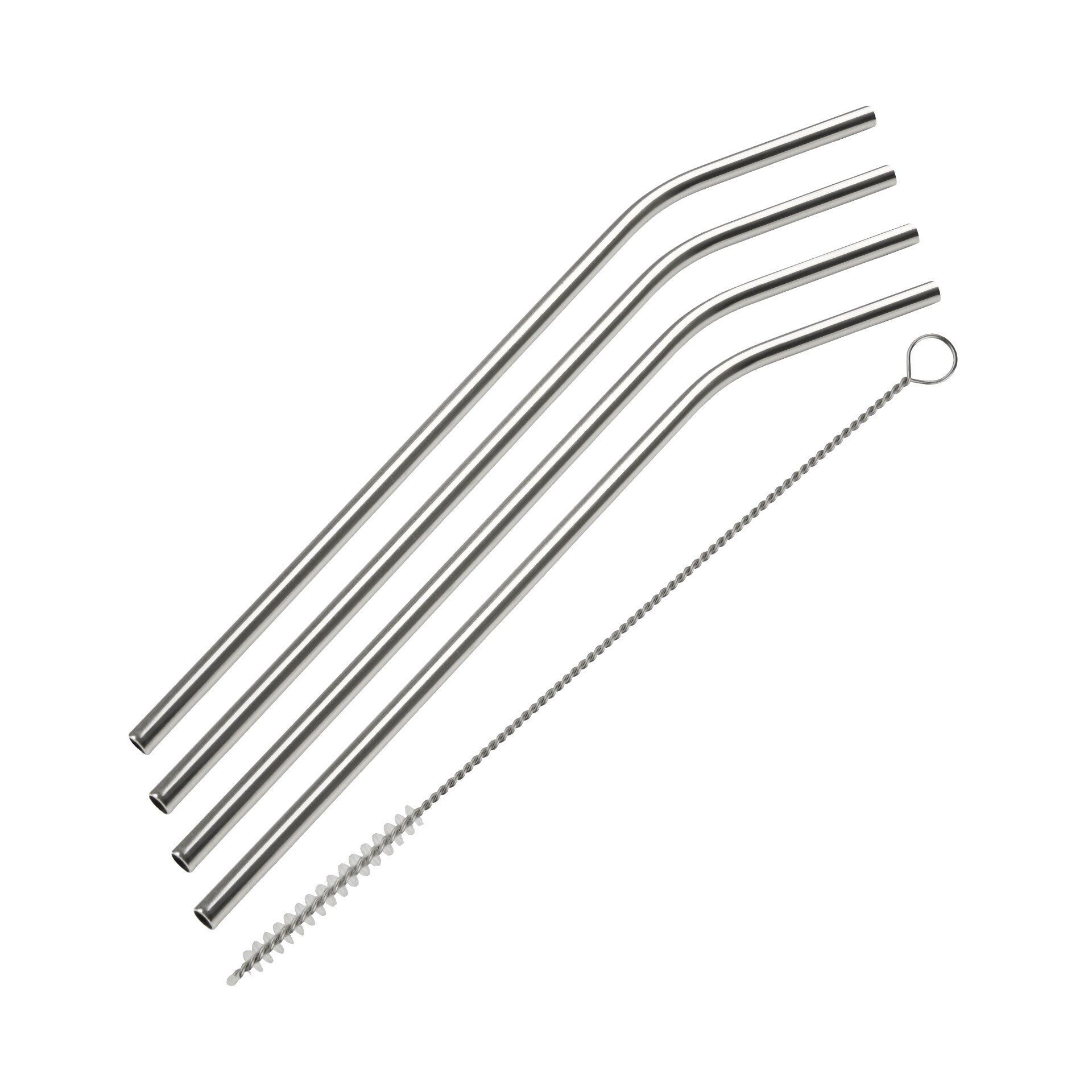 Strohhalm gebogen mit Bürste, Mehrweg, Edelstahl, 5-tlg.