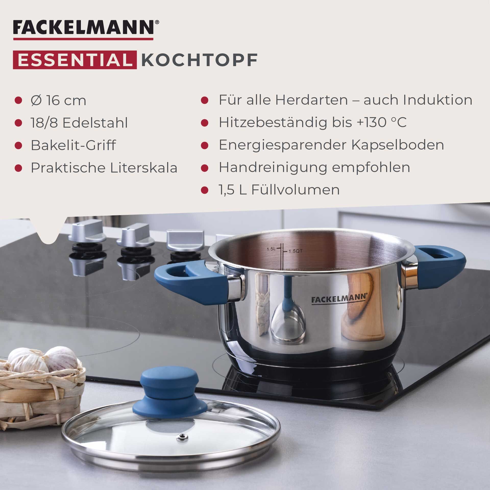 Kochtopf mit Deckel Essential, Ø16cm, blau