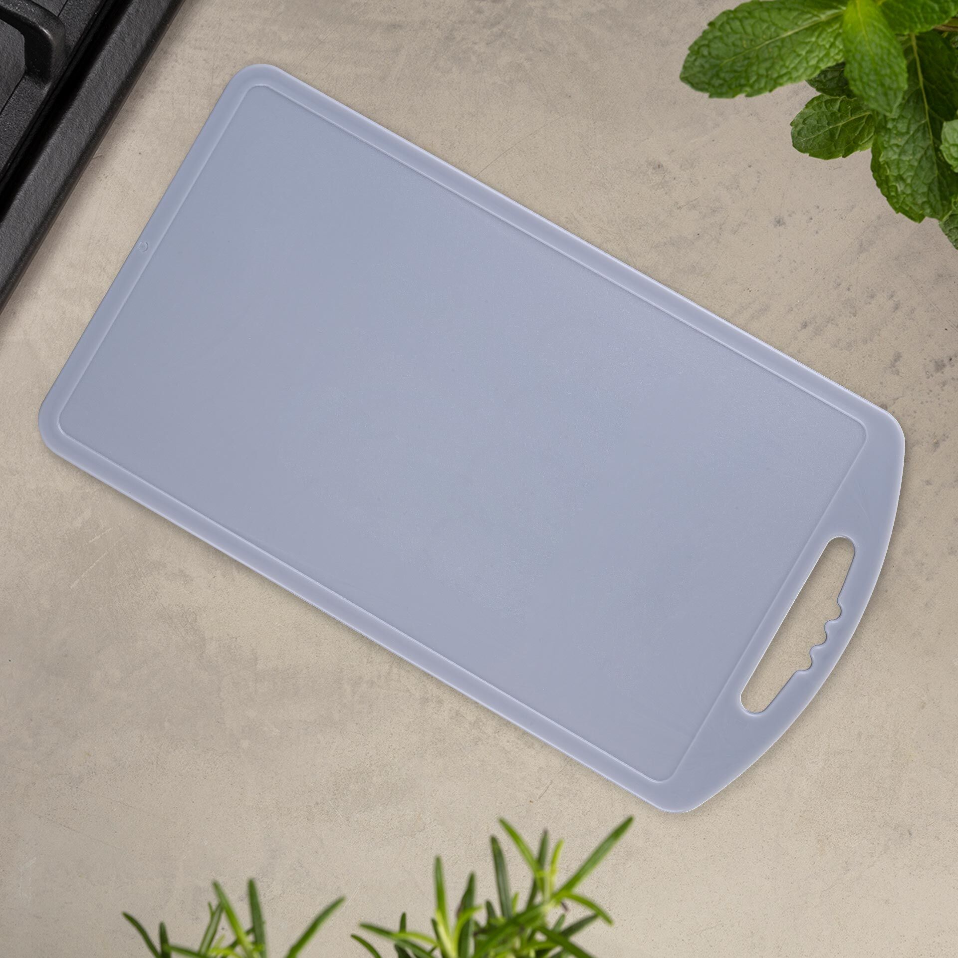 Schneidebrett mit Saftrille, 34x19cm, grau