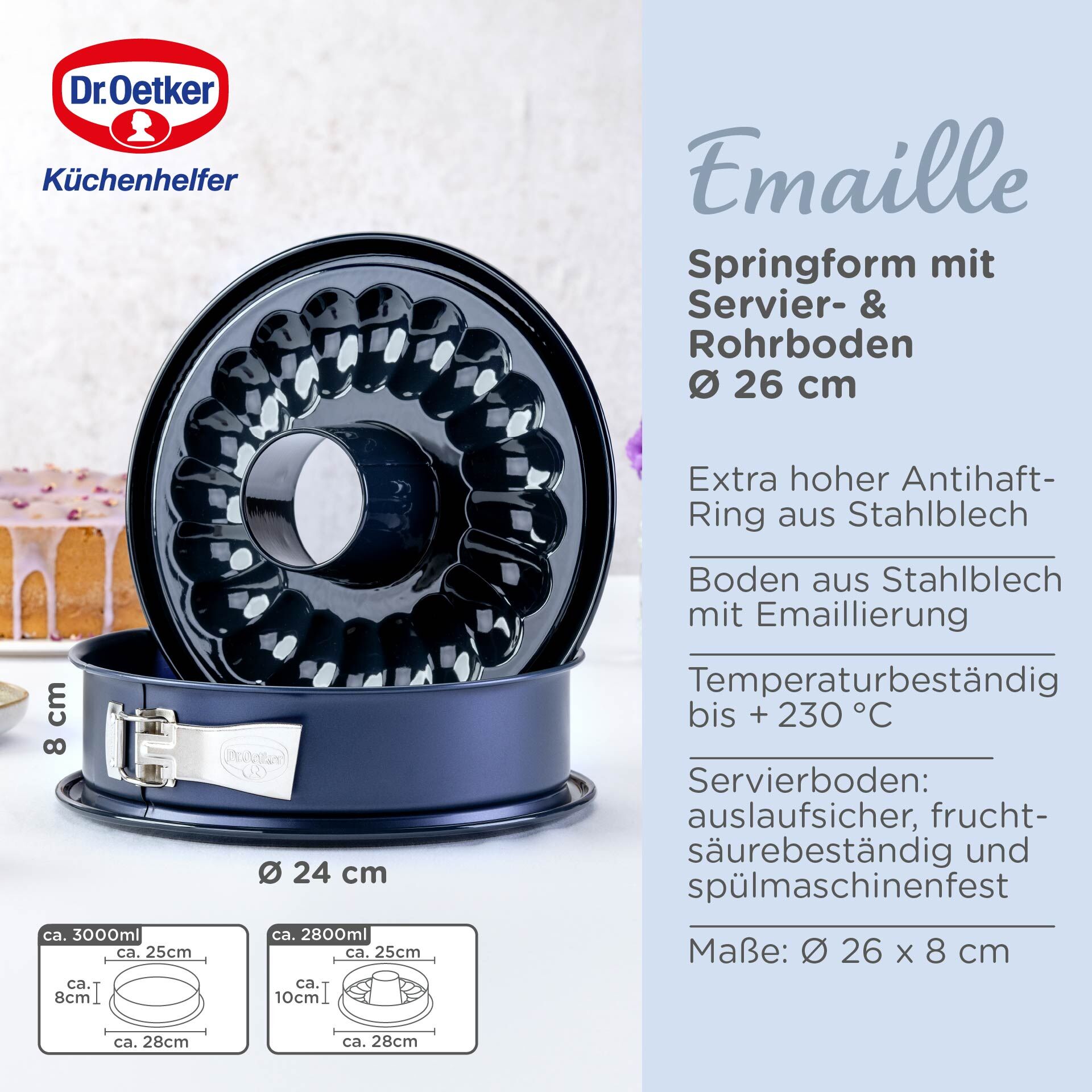 Springform mit Flach- und Rohrboden Back-Liebe Emaille, Ø26cm