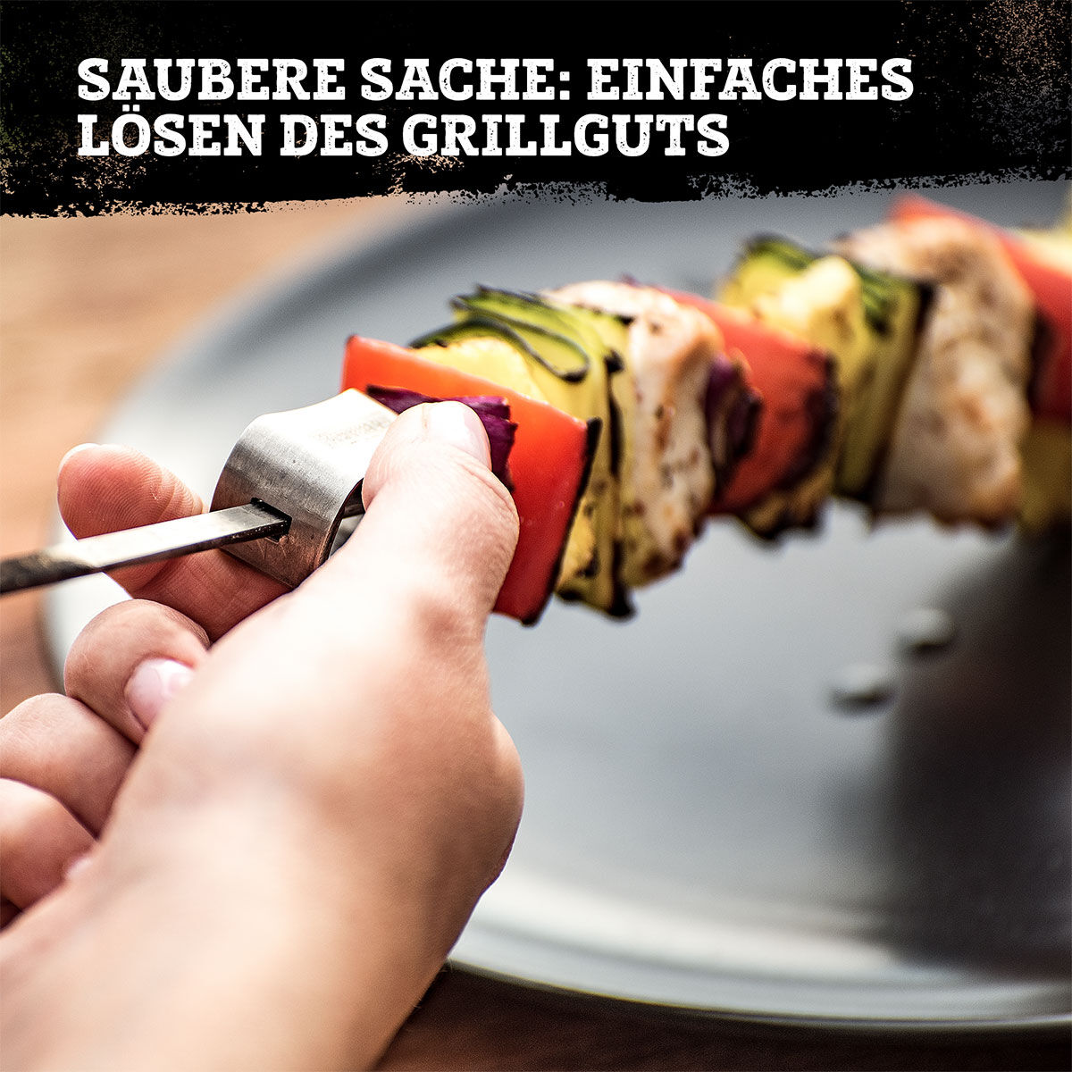 Grillspieße mit Halterung und Abstreifer