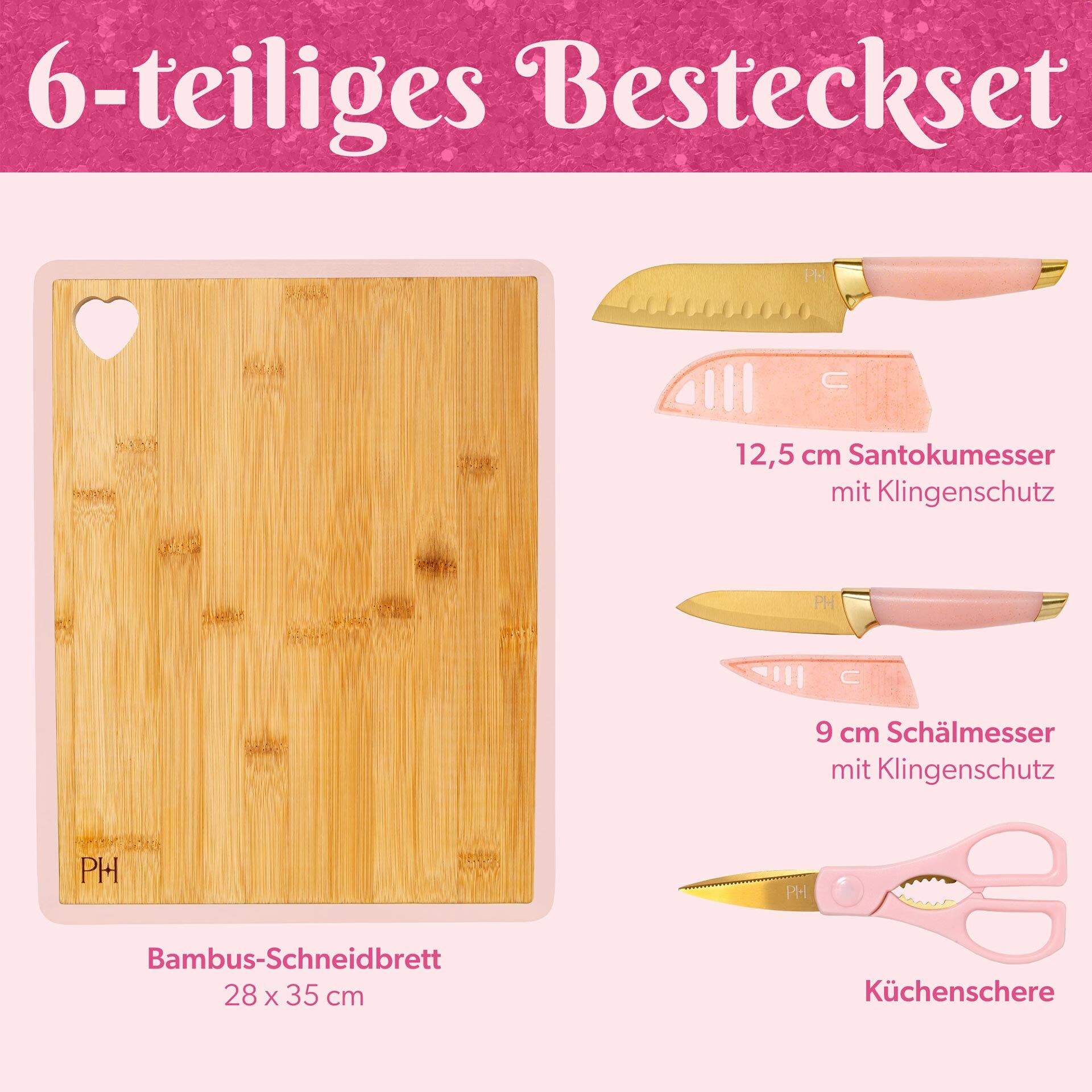 Küchenhelfer-Set inkl. Messer, Schere und Brett, 6-teilig
