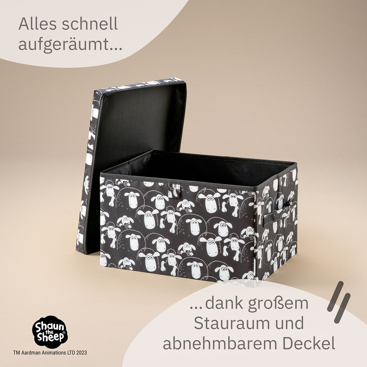 Aufbewahrungsbox mit Deckel Shaun schwarz, 25x37x21cm