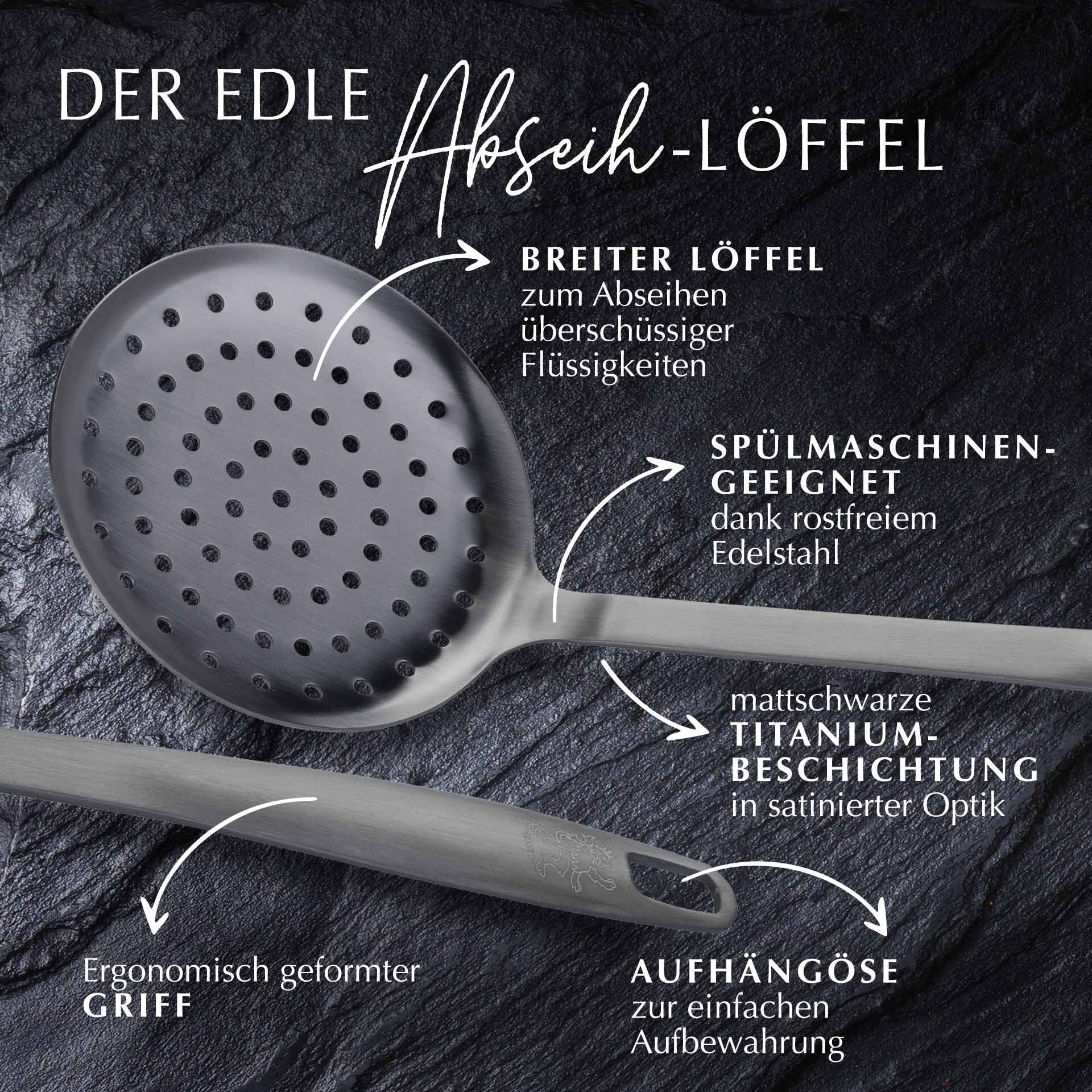 Schaumlöffel Satin, schwarz, Edelstahl