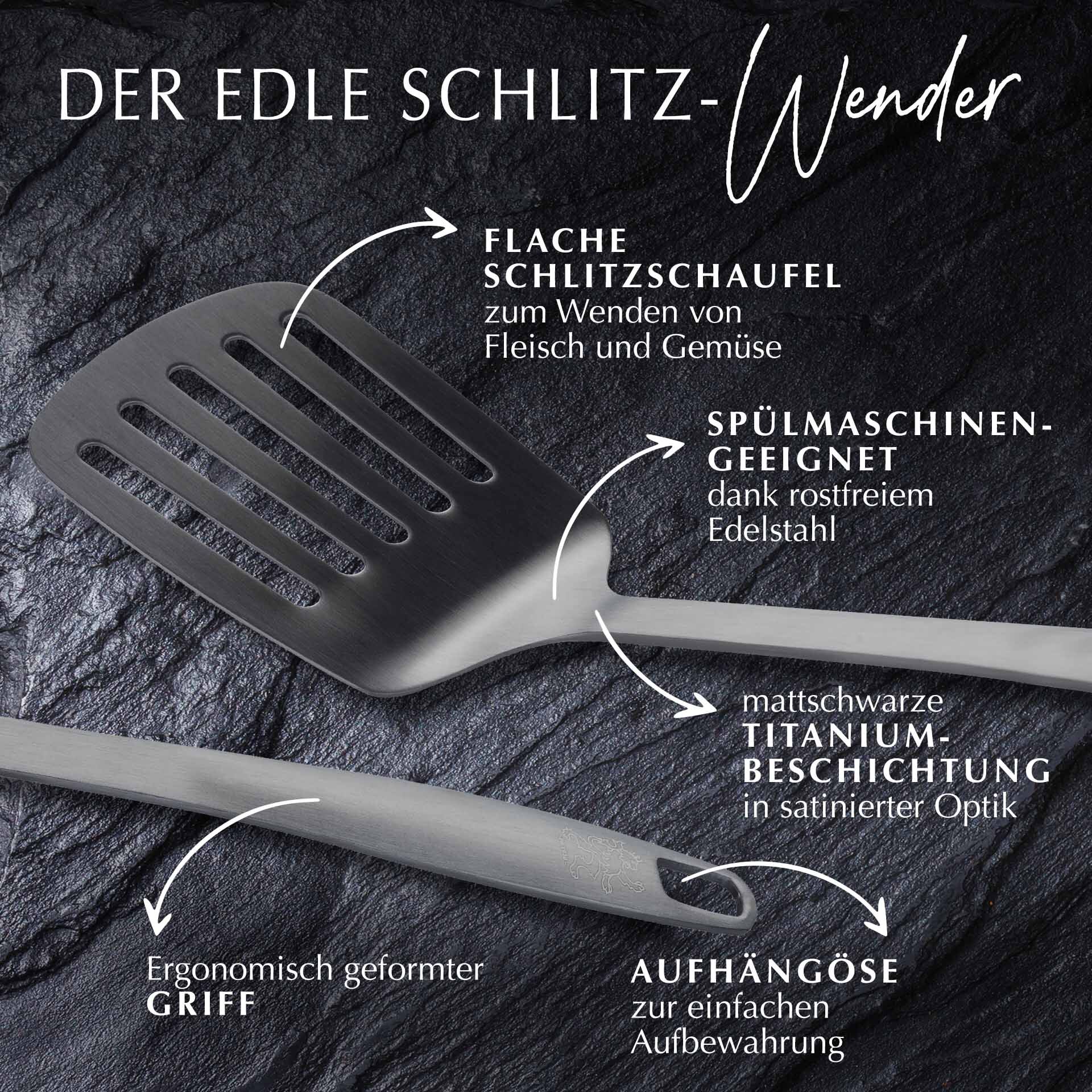 Pfannenwender mit Schlitzen Satin, schwarz, Edelstahl