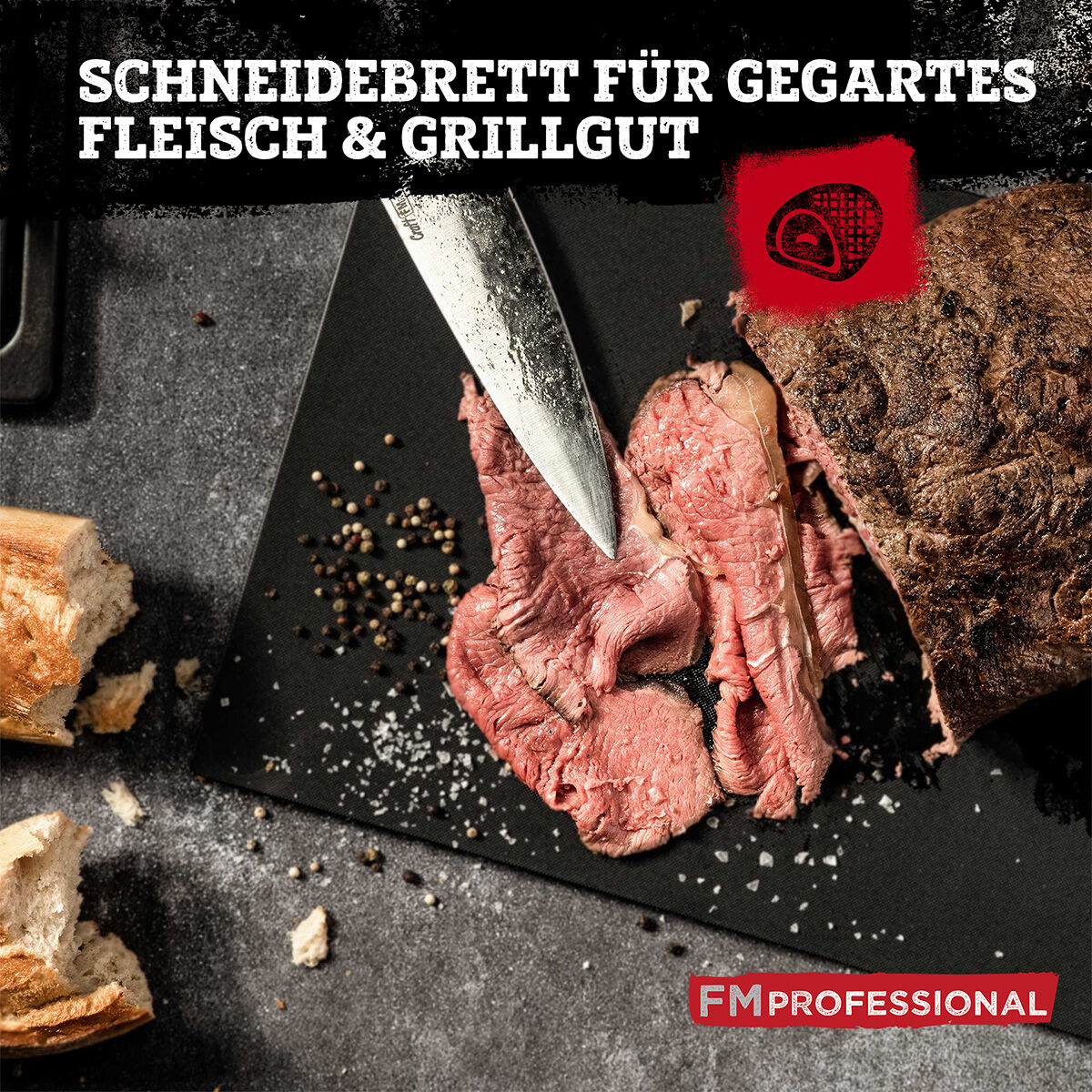 Schneidebrett HACCP für gekochtes Fleisch, 45x30cm, schwarz