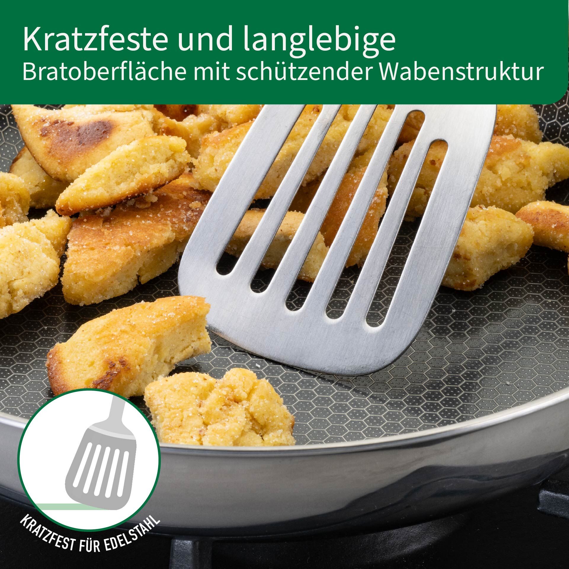 Bratpfanne Kiel, Edelstahl, antihaft, Wabenboden, Ø28cm